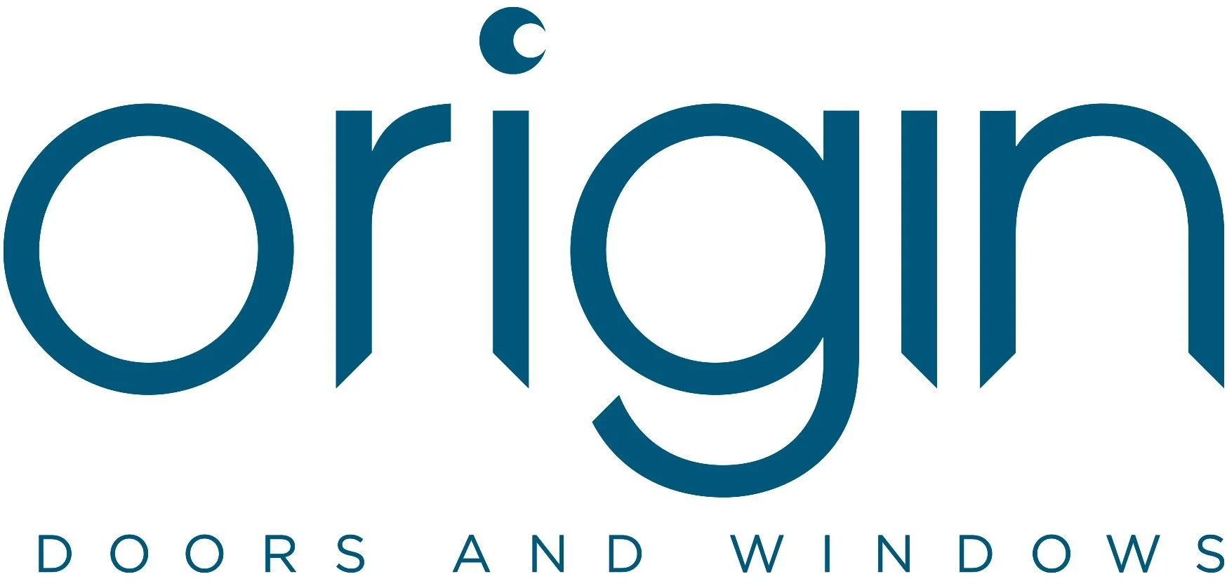 Logo for Origin Doors and Windows with a stylized letter 'O' and a small crescent moon above the letter 'r'.