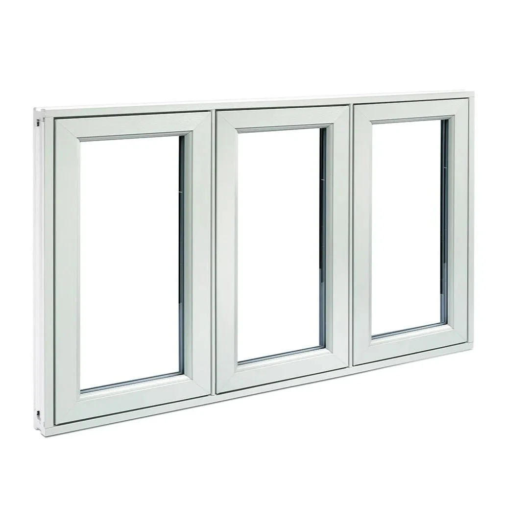 A white three-pane window with glass panes and a white frame.