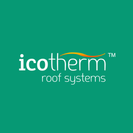 Logo of Icotherm Roof Systems on a green background