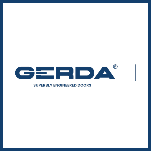 Gerda logo with the tagline "Superbly Engineered Doors" on a black background.