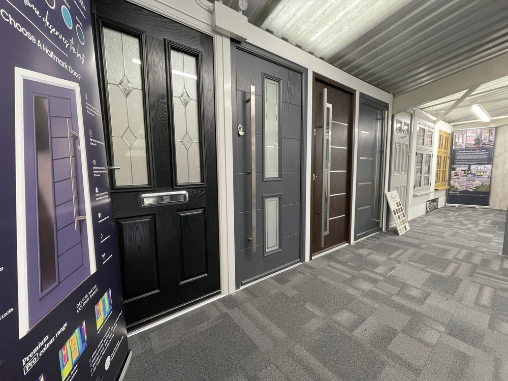 Composite front doors on display