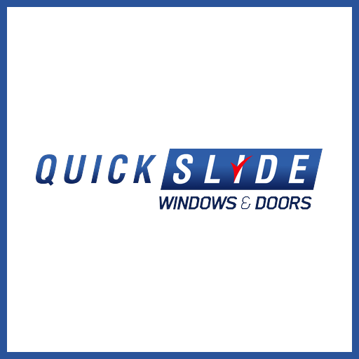 Quick Slide Windows & Doors logo with blue background and stylized text.