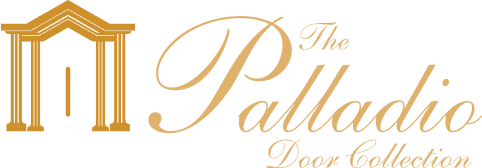 The logo for The Palladio Door Collection, featuring stylized gold architectural elements and elegant script text.