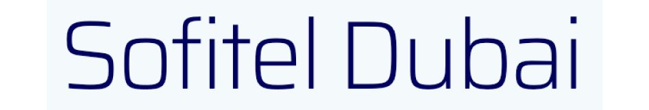 Logo with the text 'Sofitel Dubai' in blue on a white background.