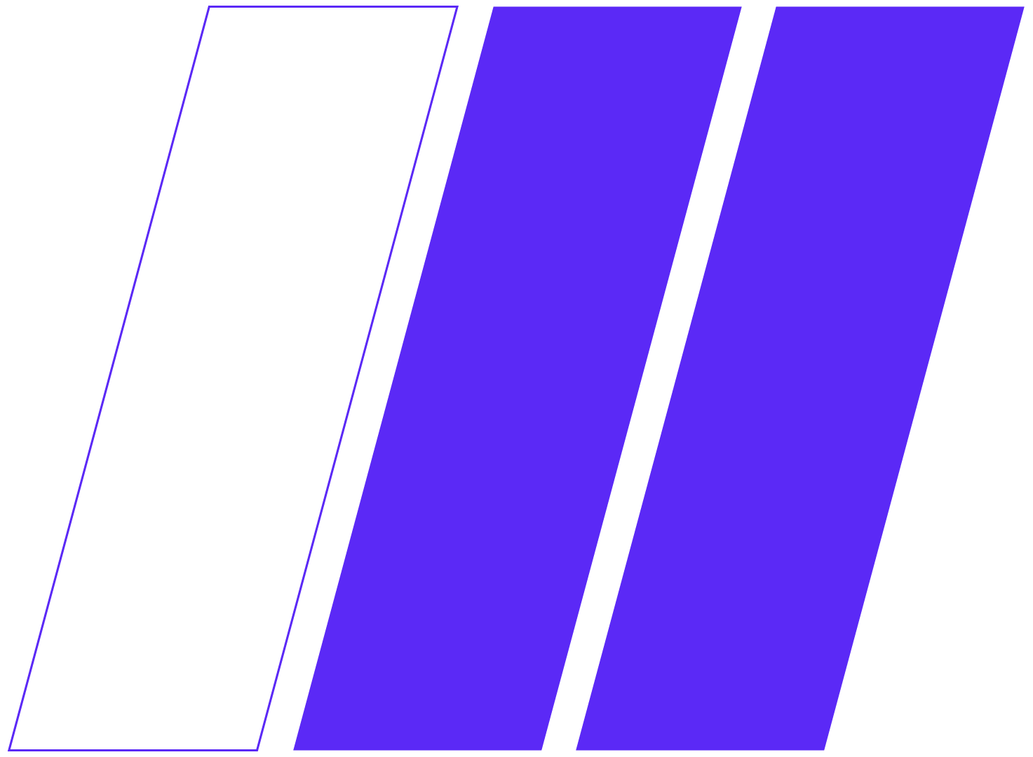 Abstract digital art with three bold purple and black diagonal stripes outlined in purple on a black background.