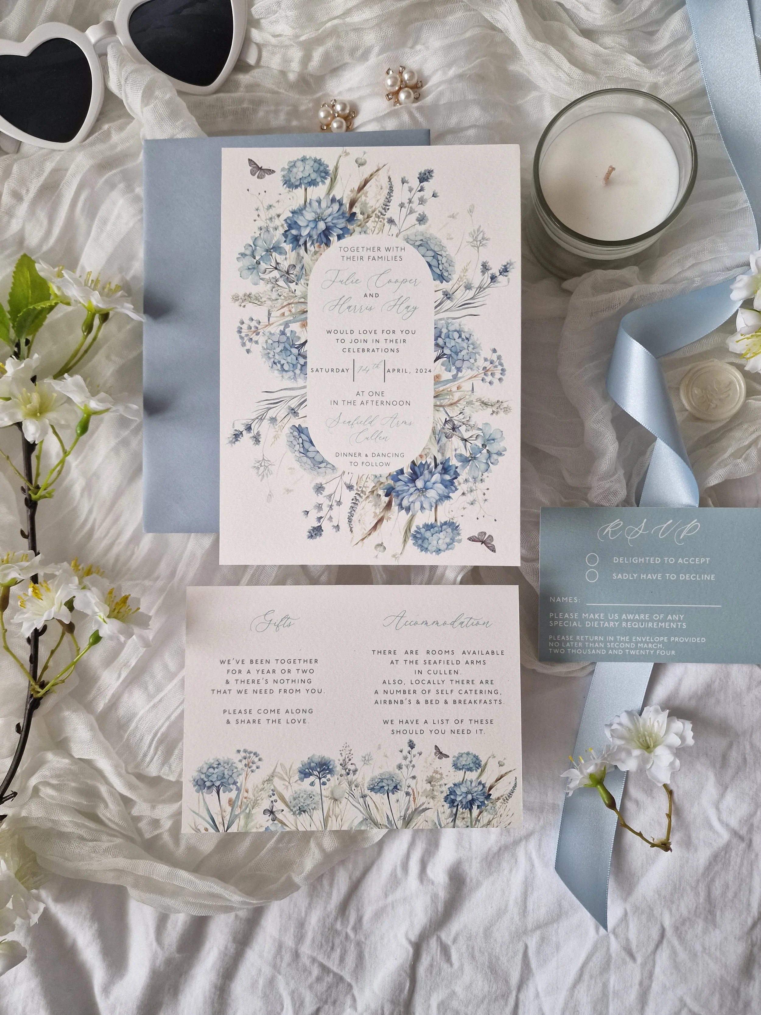 Cornflower Blue Invitation - Wedding Invitation - Luxury Wedding Invites