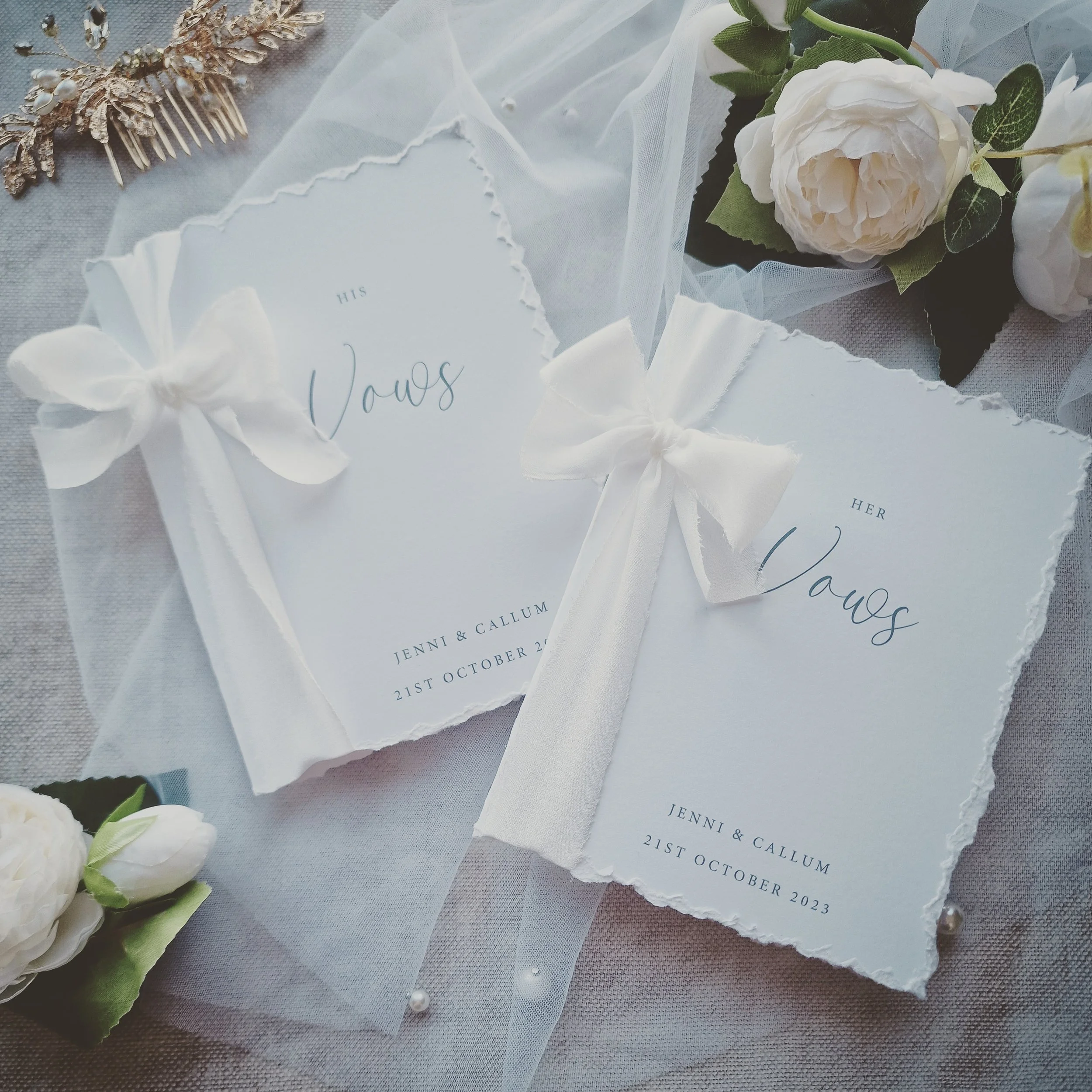 Vow Booklet - Hand torn edged with chiffon ribbon - book - wedding vow - vow book - wedding speech - speech