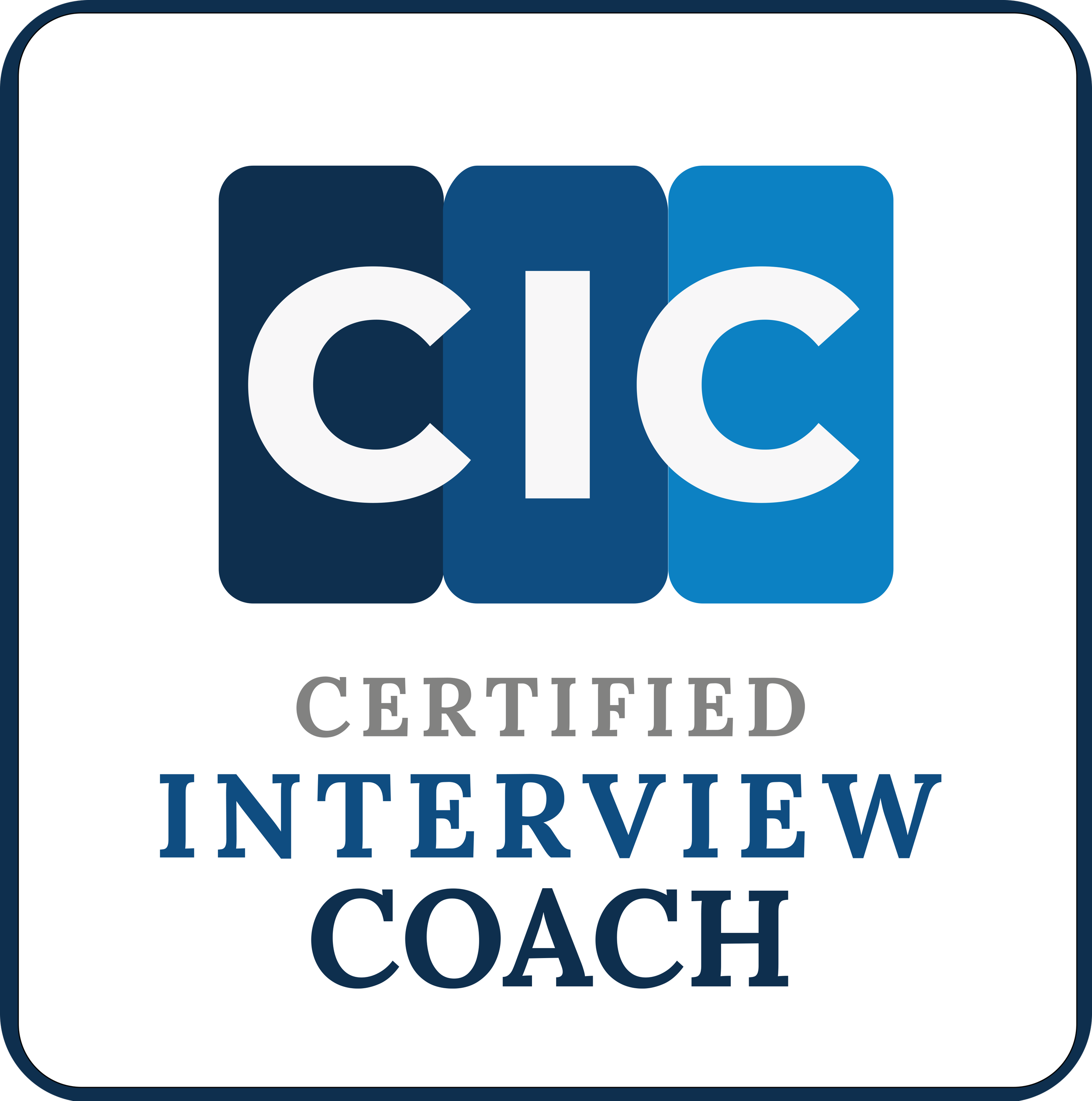 Badge with the words "Certified Interview Coach (CIC)" in stylized blue and gray text.