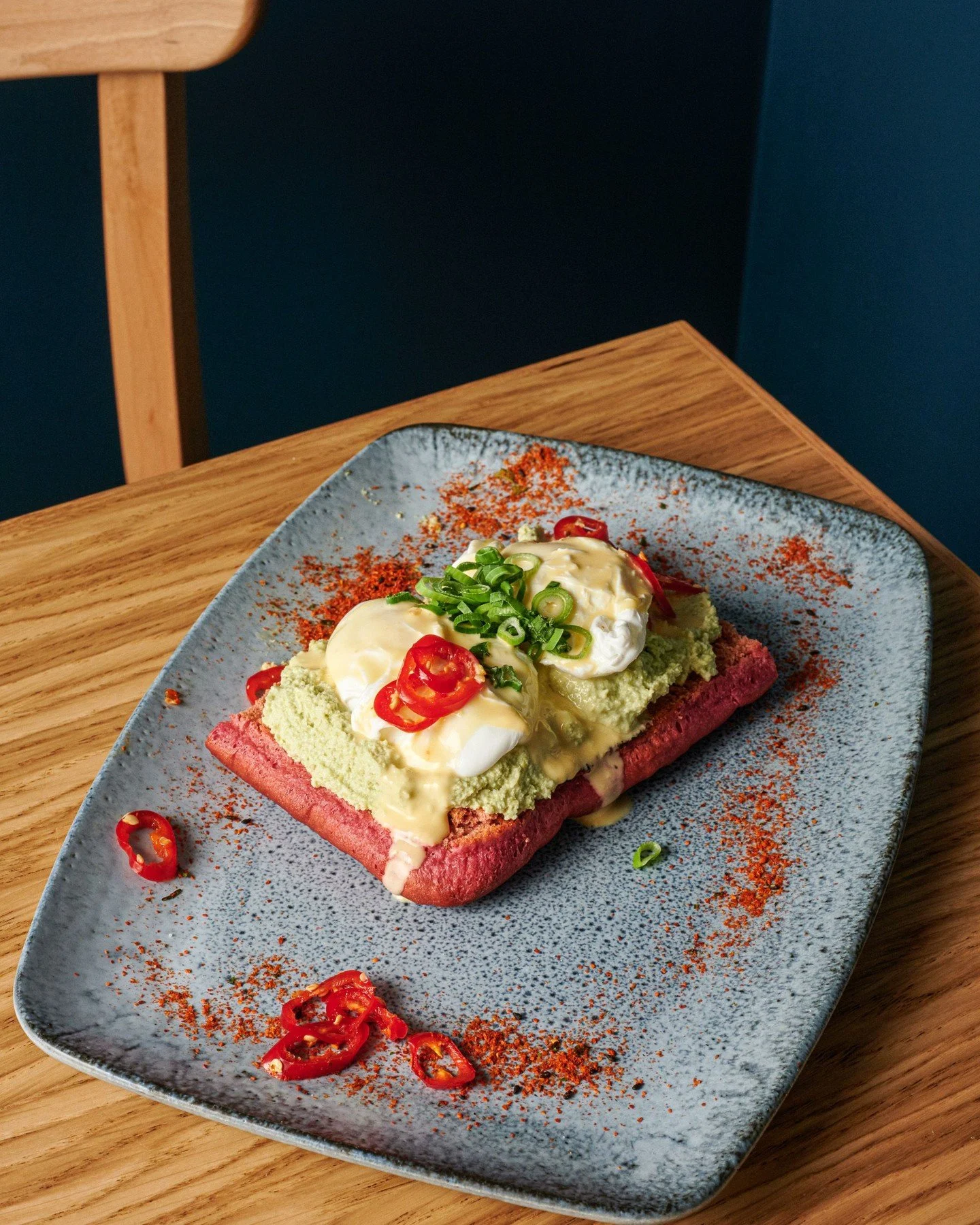 Have you tried our hot brunch plates yet?
Edamame hummus on our unique toasted beetroot bread, topped with two poached eggs, miso hollandaise, red chilli and togarashi. | £10.90