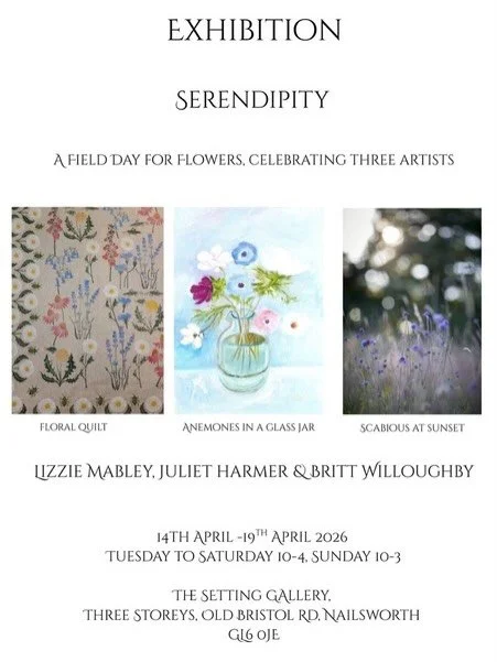 I&rsquo;m so thrilled to be exhibiting some of my meadow collection alongside two brilliant artists.
.
&lsquo;Serendipity&rsquo; A Field Day for Flowers with Juliet Harmer &amp; Lizzie Mabley
.
From 15th to 19th April at The Setting Gallery, Three St