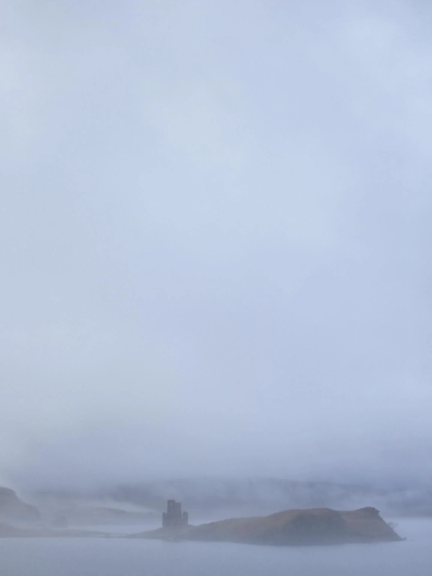 Winding our way back from Oldshoremore beach on the northwest coast we were flabbergasted as we drove around a craggy boulder &amp; saw this.. Ardvreck Castle. A 5th-century ruined tower house floating in cloud on the shores of Loch Assynt in Sutherl