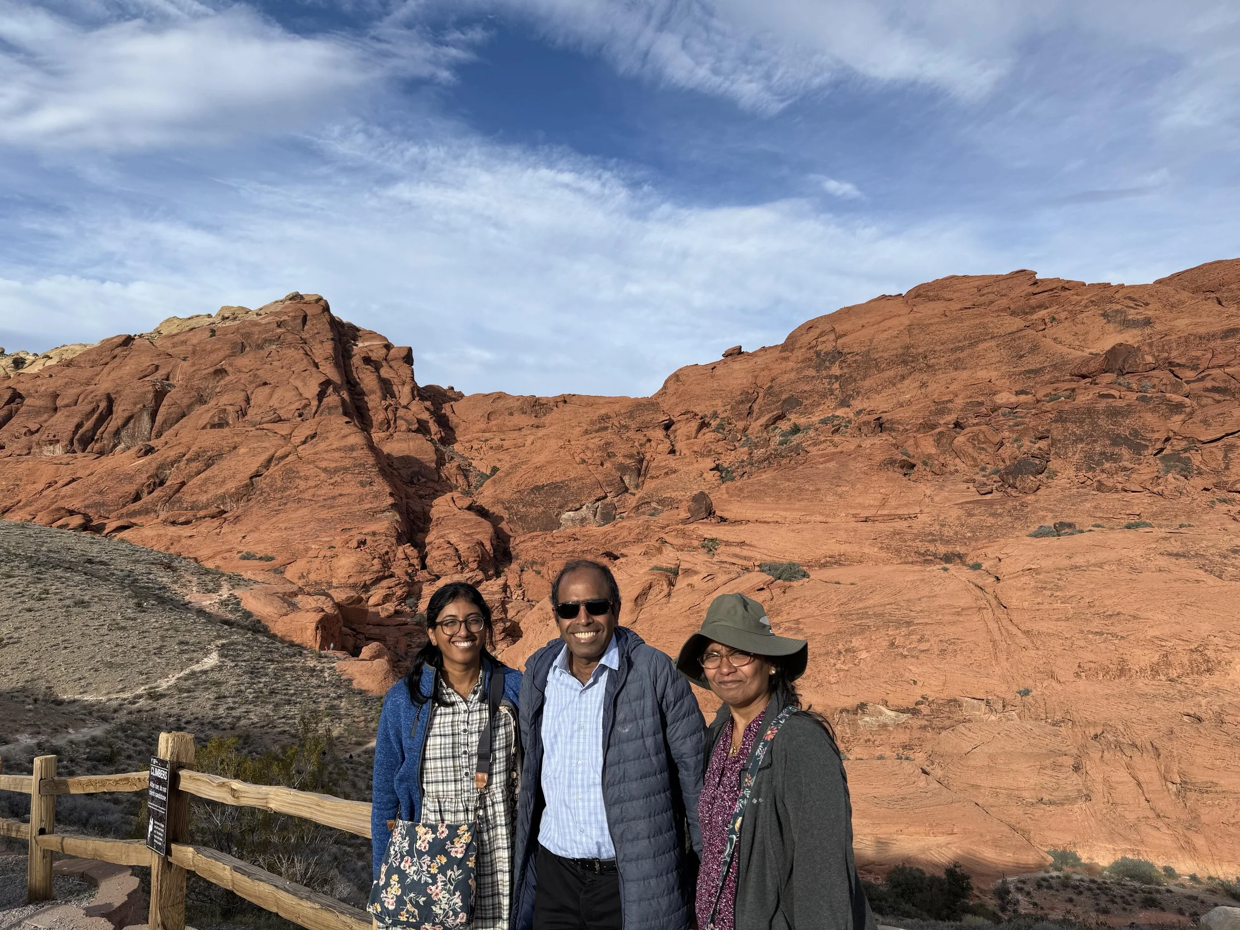 Senthil with his wife and daughter at the Red Rock Canyon in Nevada on Dec/19/2025.
