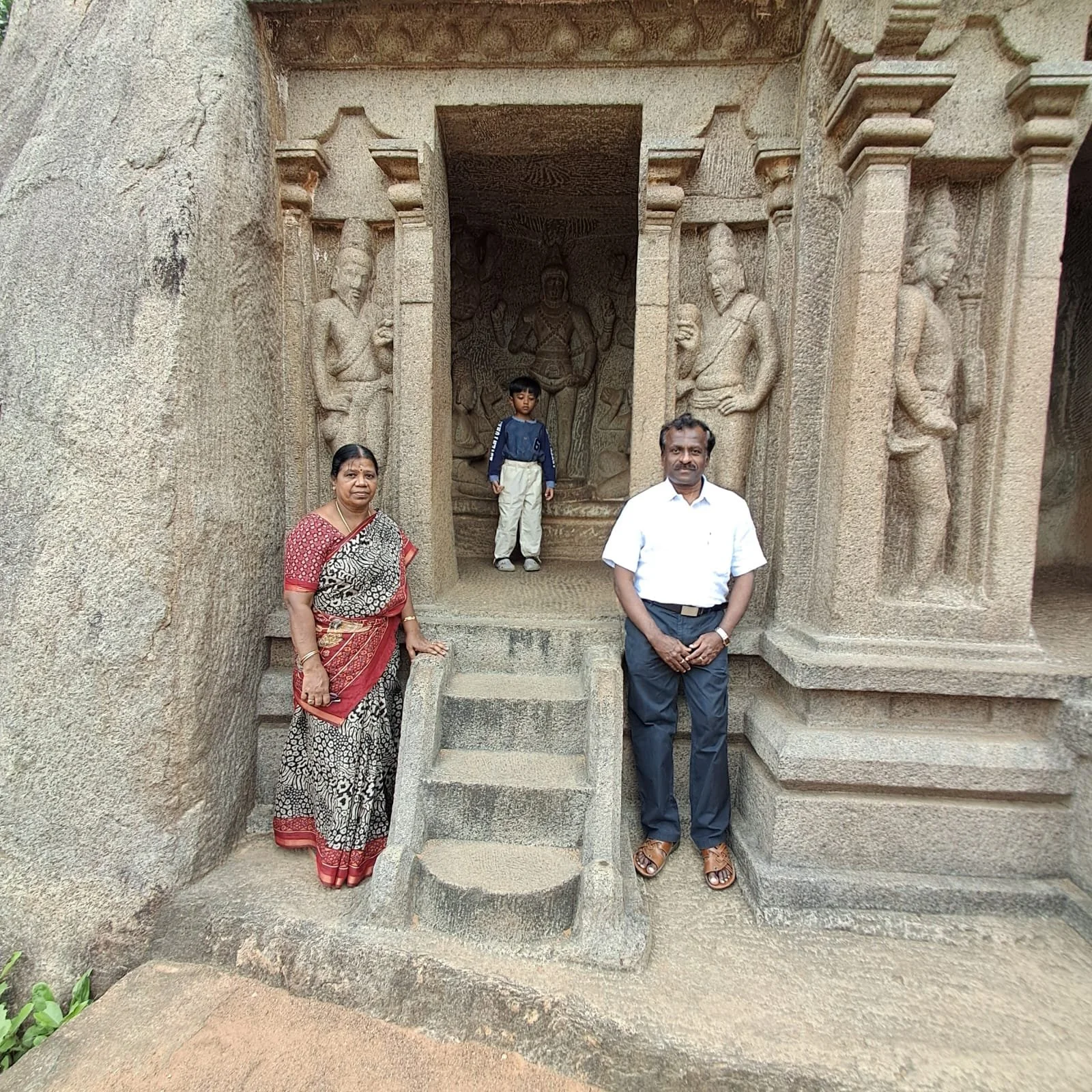 Parthasarathy and Pushpalatha with their grandson in the inset.