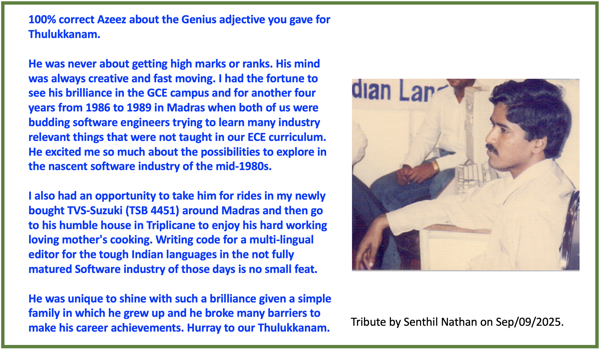 Senthil's tribute on Sep/09/2025.