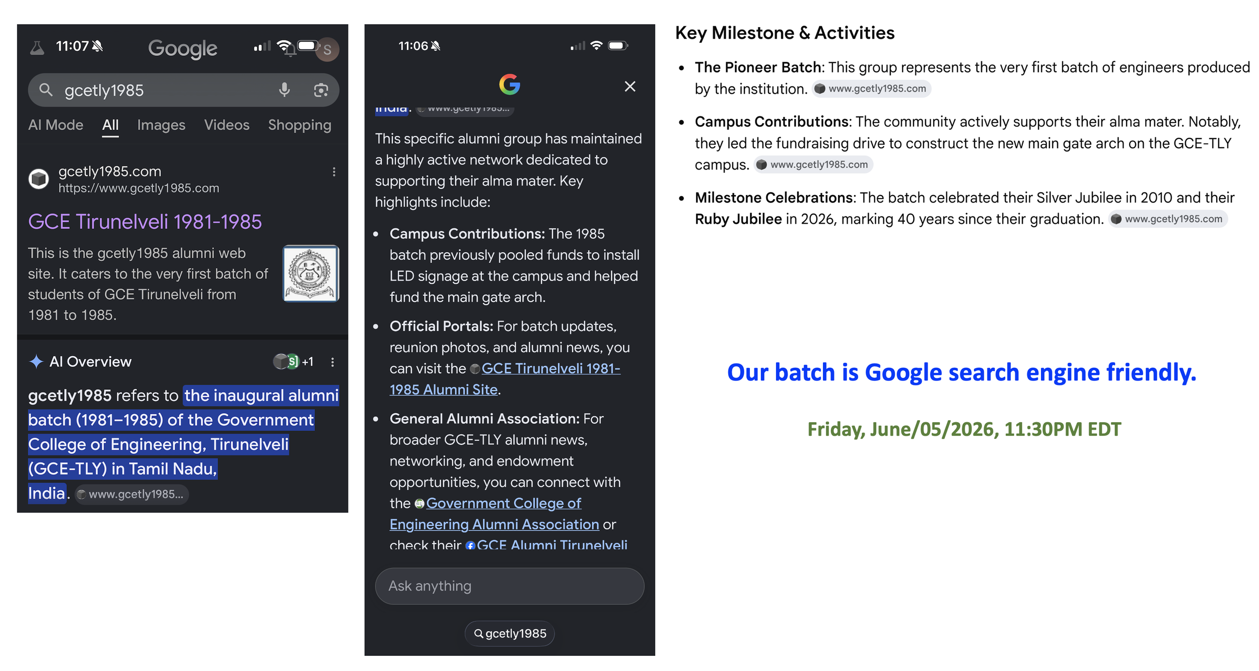 Our batch and Google search.