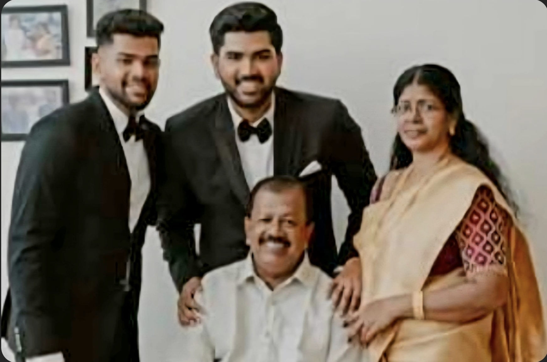 32nd wedding anniversary celebration for Lekshmanan + Mary Sheeba on Jan/21/2026 with their sons Akash and Abhilash.