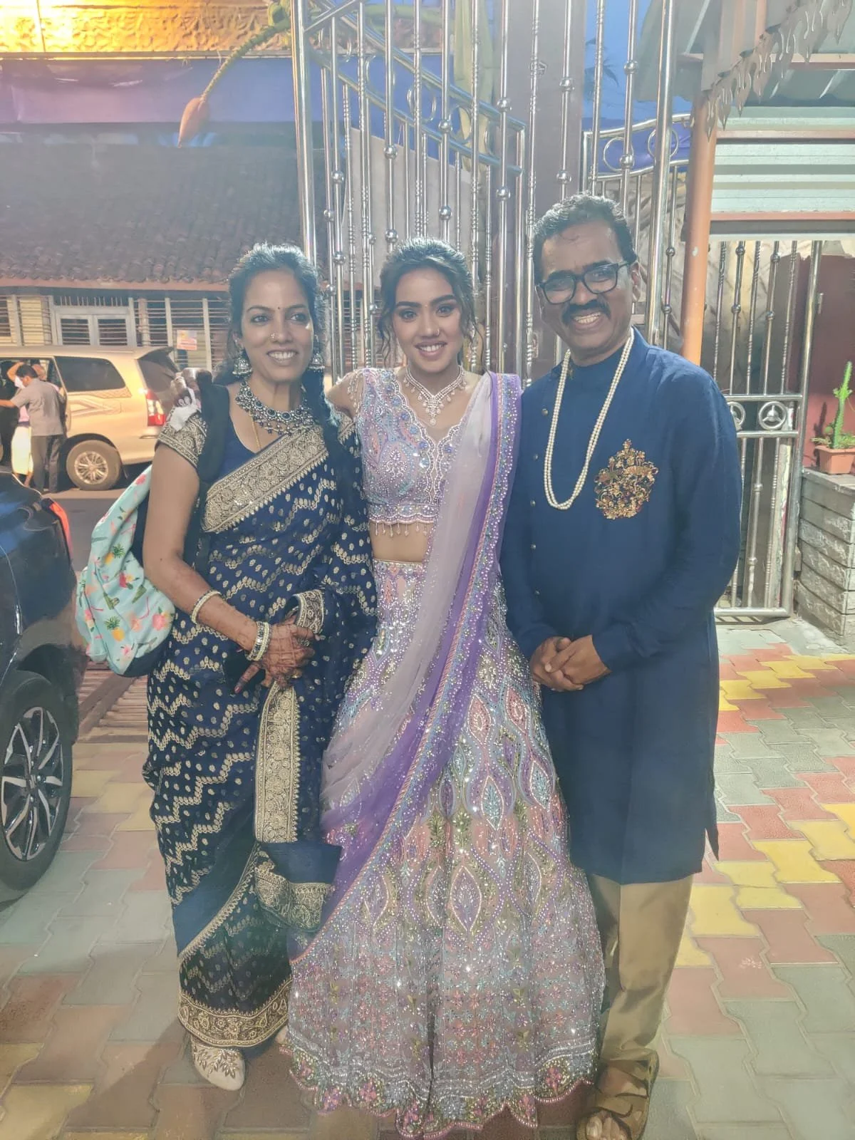 R.Ravindran, his dear wife Mythili and their daughter Rajam Vasara at the wedding venue on Sep/04/2025.