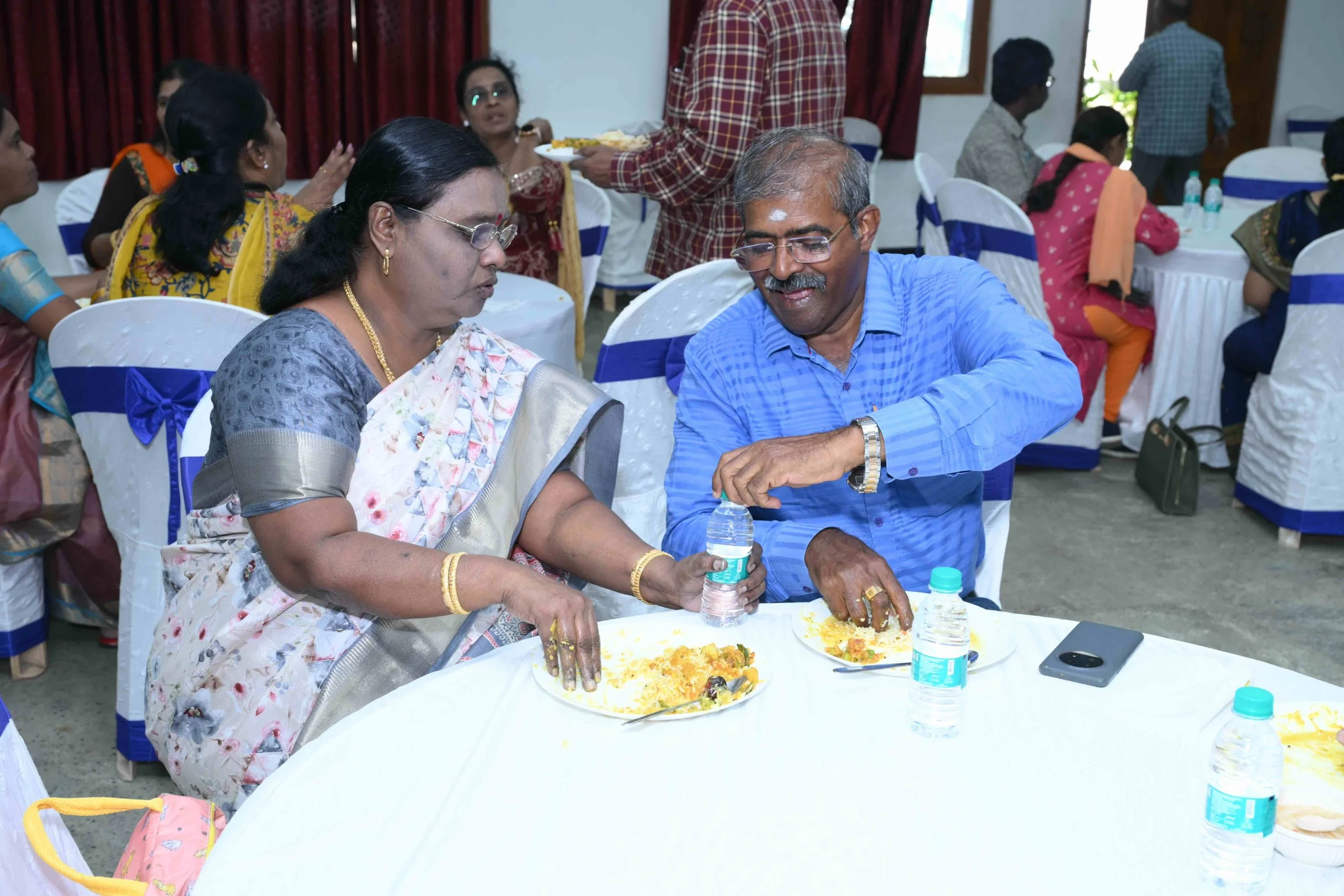 Sekar never has lunch without his queen wife Rani.