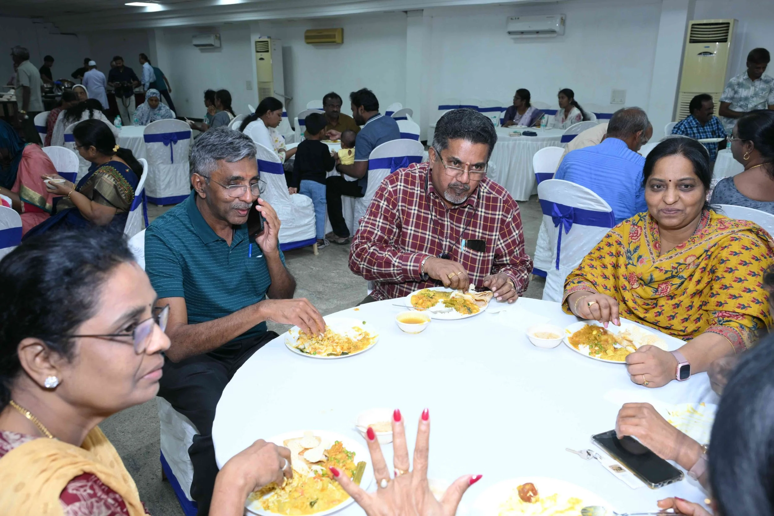 Please don't call him now. Let him eat.