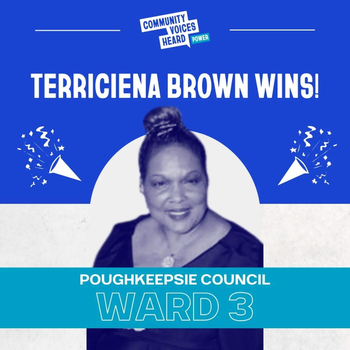 🎉 POUGHKEEPSIE DELIVERS! Our CVH Power-endorsed candidate Terriciena Brown won the primary!

We're building co-governance that puts low-income, Black and brown voices at the center. The fight continues!