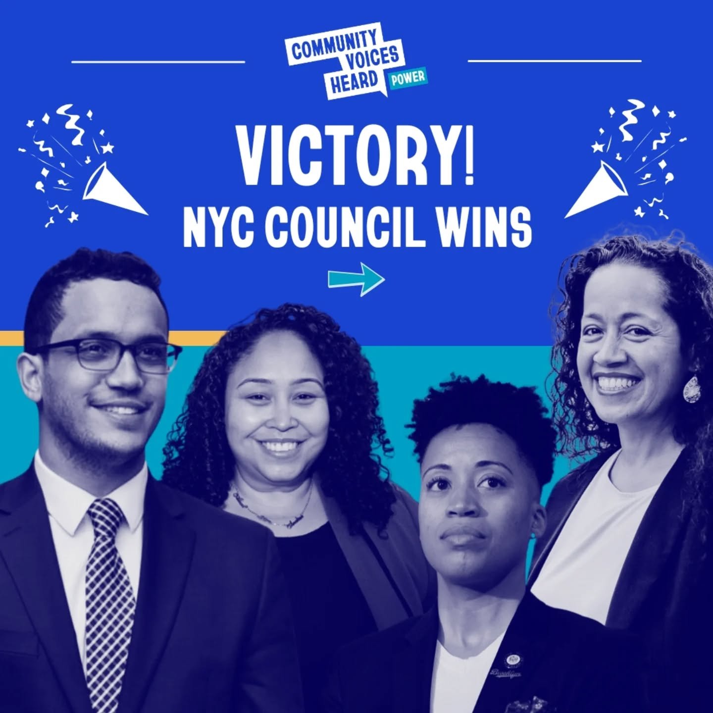 CVH Power Member-endorsed candidates won their City Council races last night ✊🏿

Congratulations, @shaunabreu, elsieforcouncil, @chudchud, and @alexaforcouncil.

These candidates all committed to fight for universal basic income, public housing fund