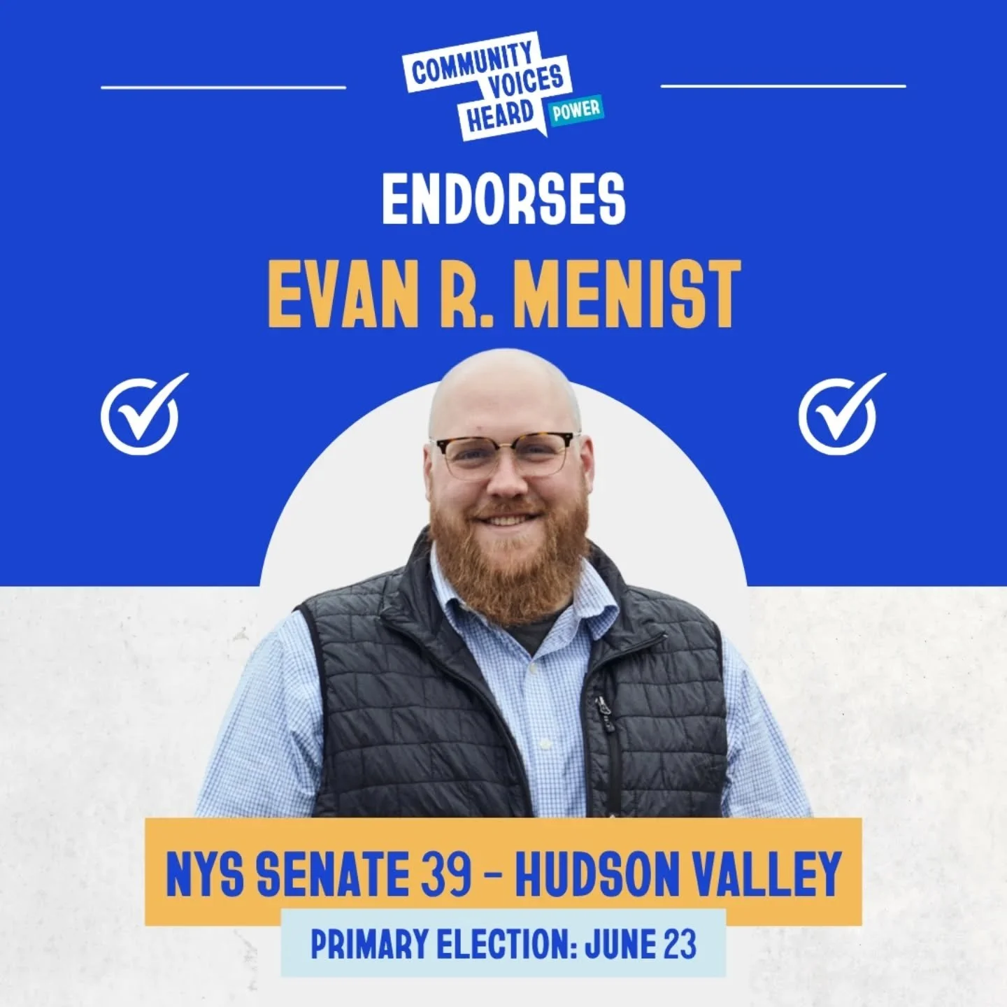 Community Voices Heard Power members stand with @evanmenist for NYS Senate, District 39, in the Hudson Valley.

"I&rsquo;m honored to be endorsed by Community Voices Heard Power. I look forward to fighting alongside CVH Power for housing justice