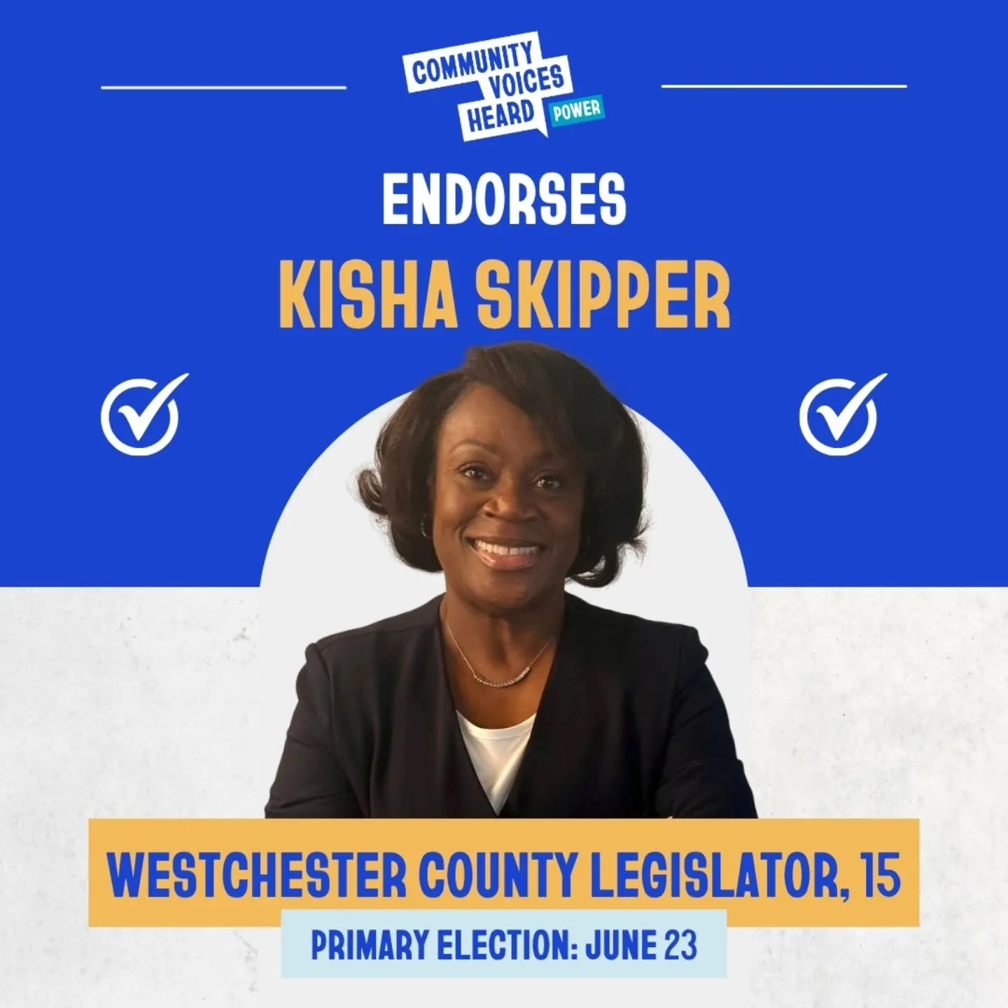 Community Voices Heard Power members stand with @kishaforwestchester for Westchester County Legislator, District 15.

"The endorsement of Community Voices Heard Power is deeply meaningful because it reflects our shared commitment to working fami