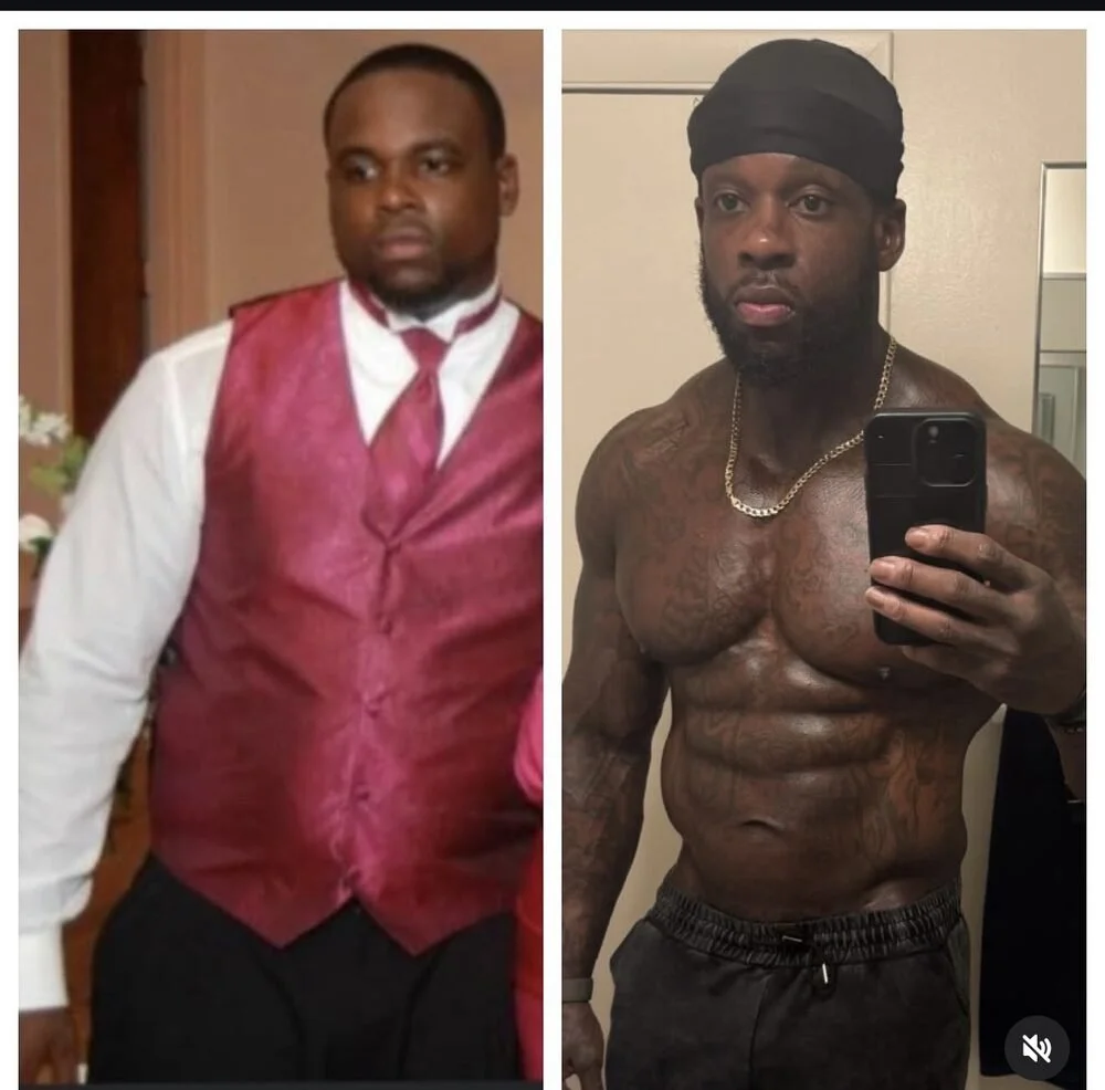 Coach Big Twan before and after fitness transformation for Guerrilla Training.