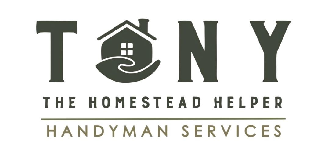 Logo for Tony, the homestead helper handyman services, featuring a house with a winding path in the shape of a smile.