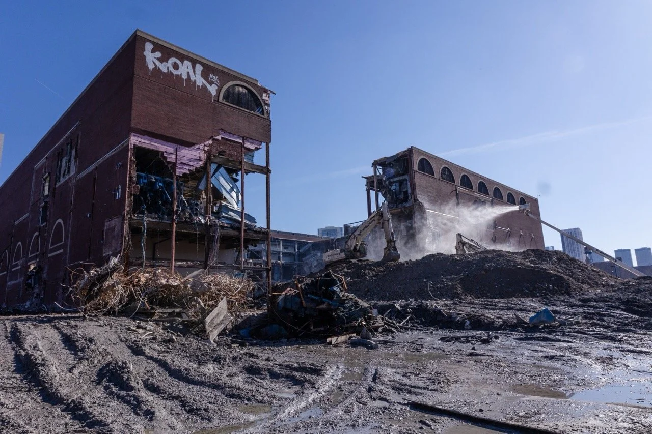 The Freedom Center was demolished, but the Chicago Tribune sign was saved. 