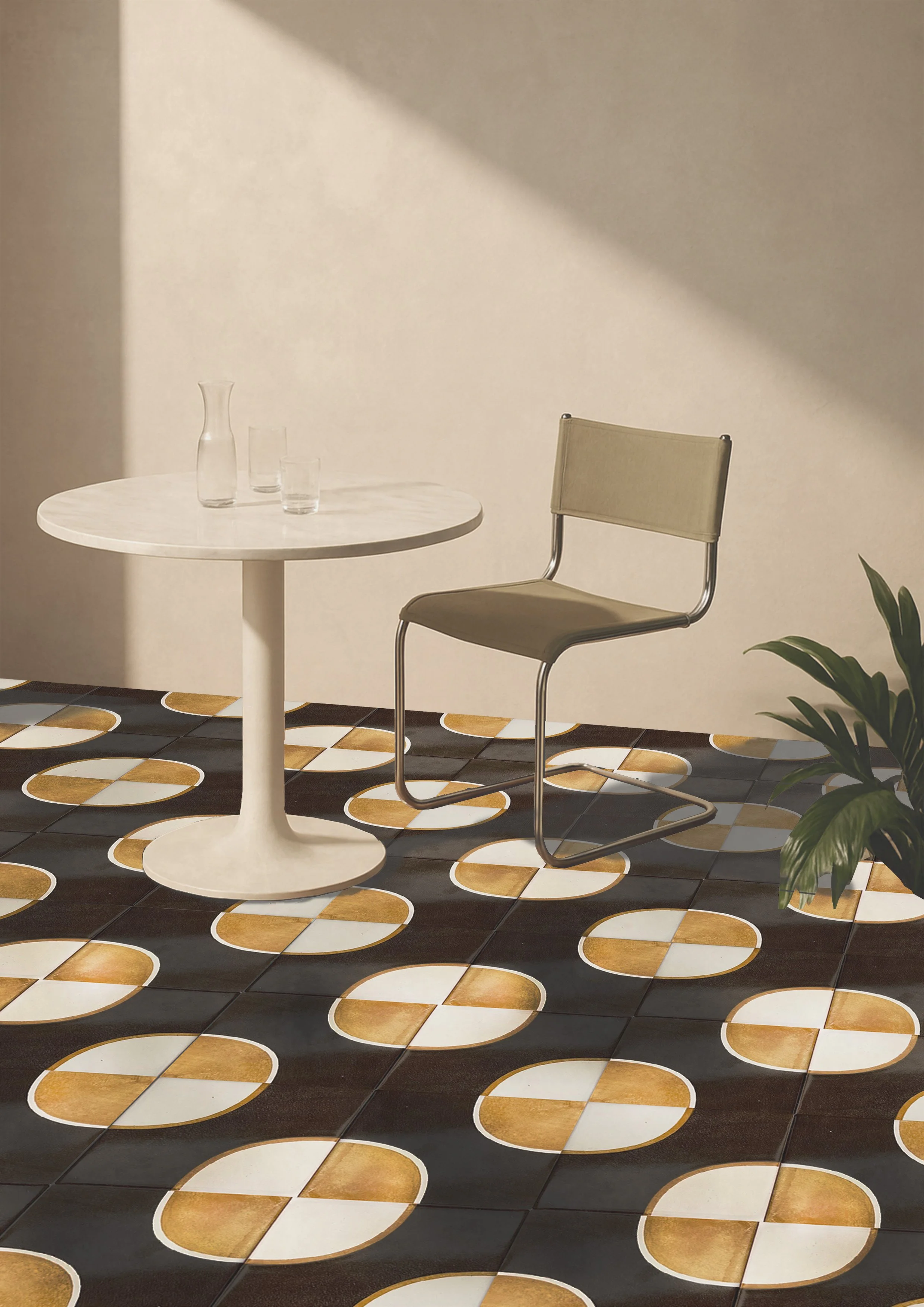 Case study with tiles on the floor from the Gion collection.
