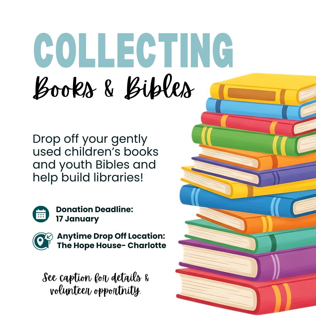 We are collecting books and bibles to build more libraries in Ghana and we need your help!  Drop off your gently used children's books and youth bibles anytime on the Give Hope Global porch. 

Donate your books by January 17th! 
15732 Smith Boyd Road
