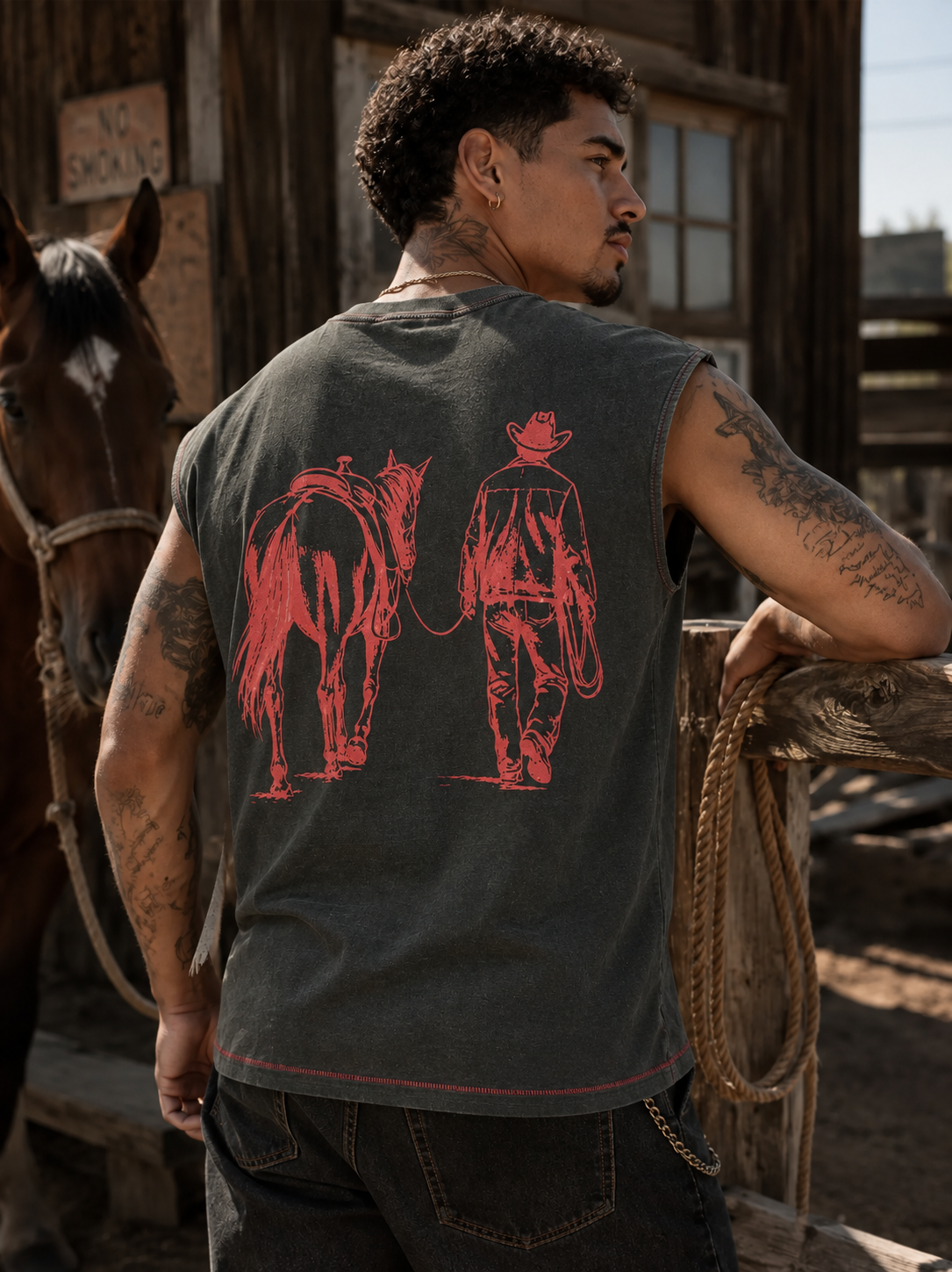Sunset Cowboy Vintage Washed Muscle Tee Shirt