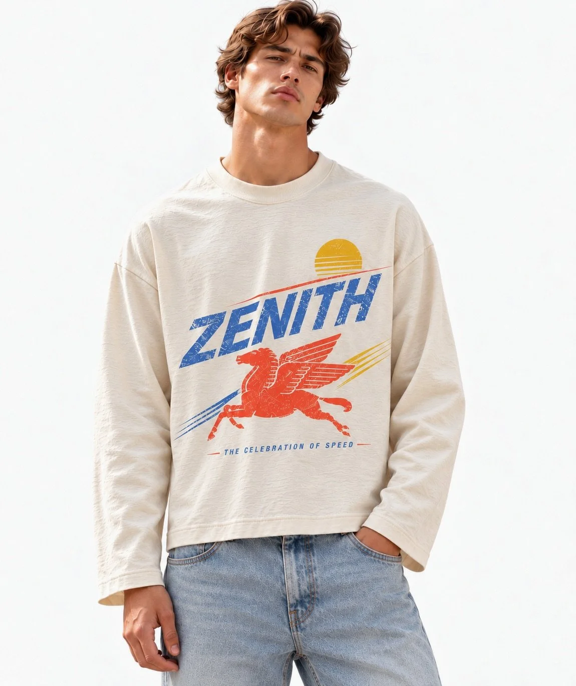 Zenith Pegasus Long Sleeve Vintage Washed Tee Shirt