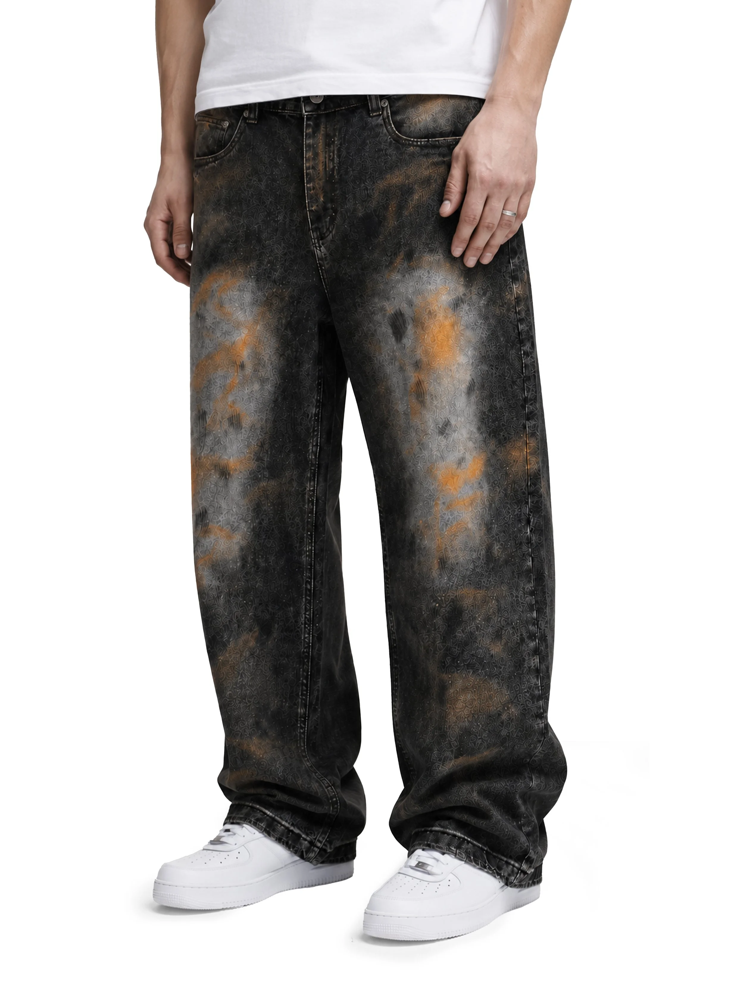 Rust Acid Distressed Wide-Leg Denim