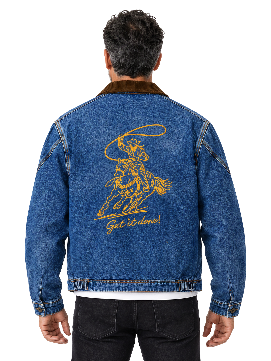 Get It Done Cowboy Denim Jacket with Corduroy Collar