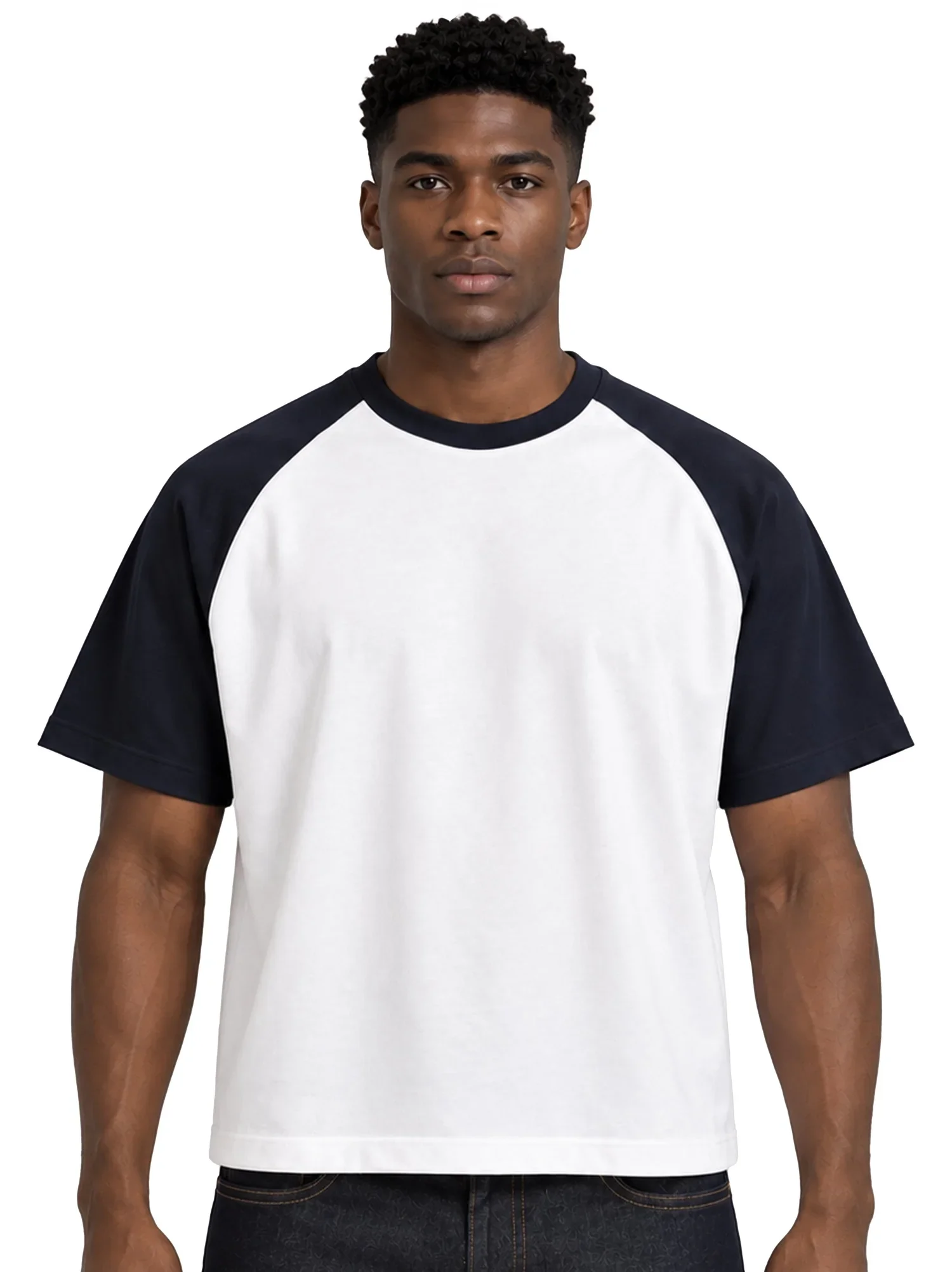 Navy on White Raglan T-Shirt