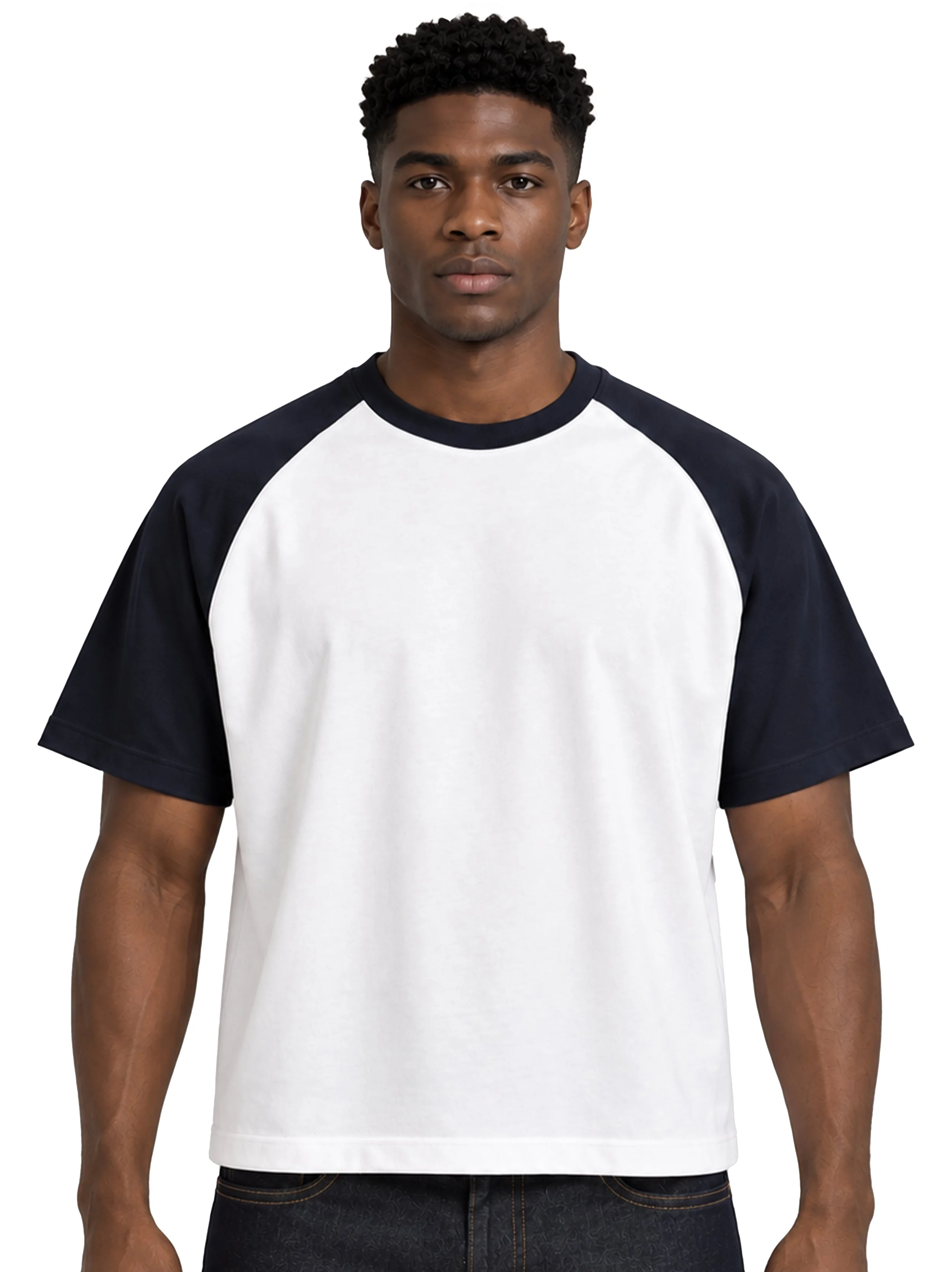 Navy on White Raglan T-Shirt