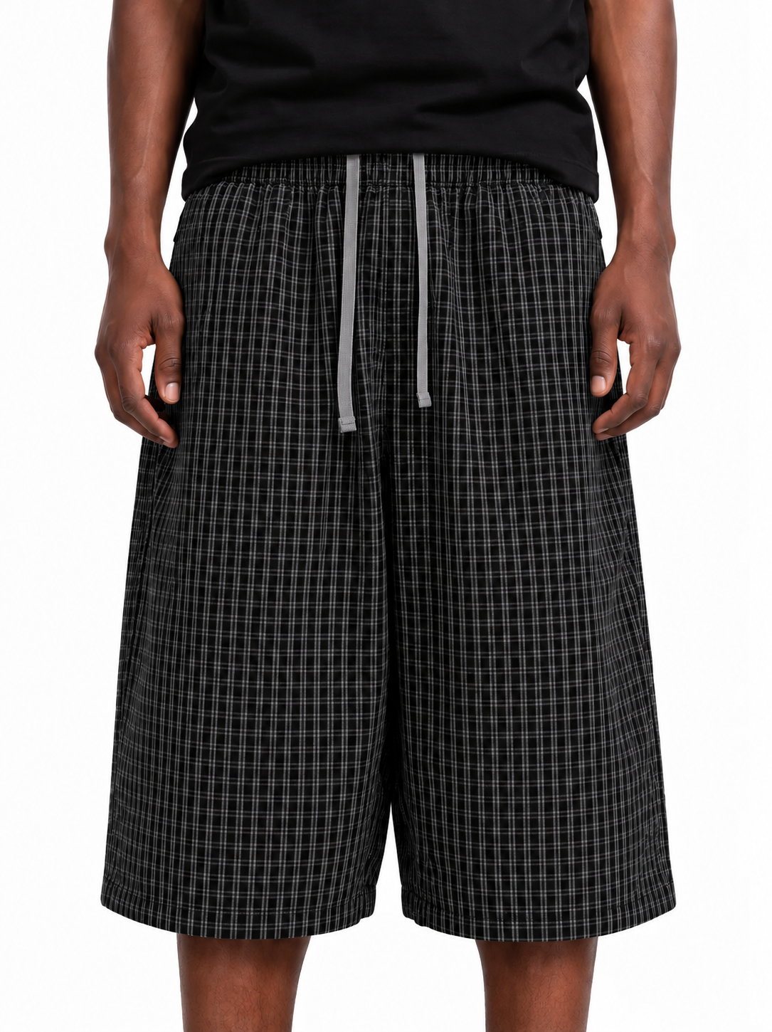 Dark plaid baggy shorts.png
