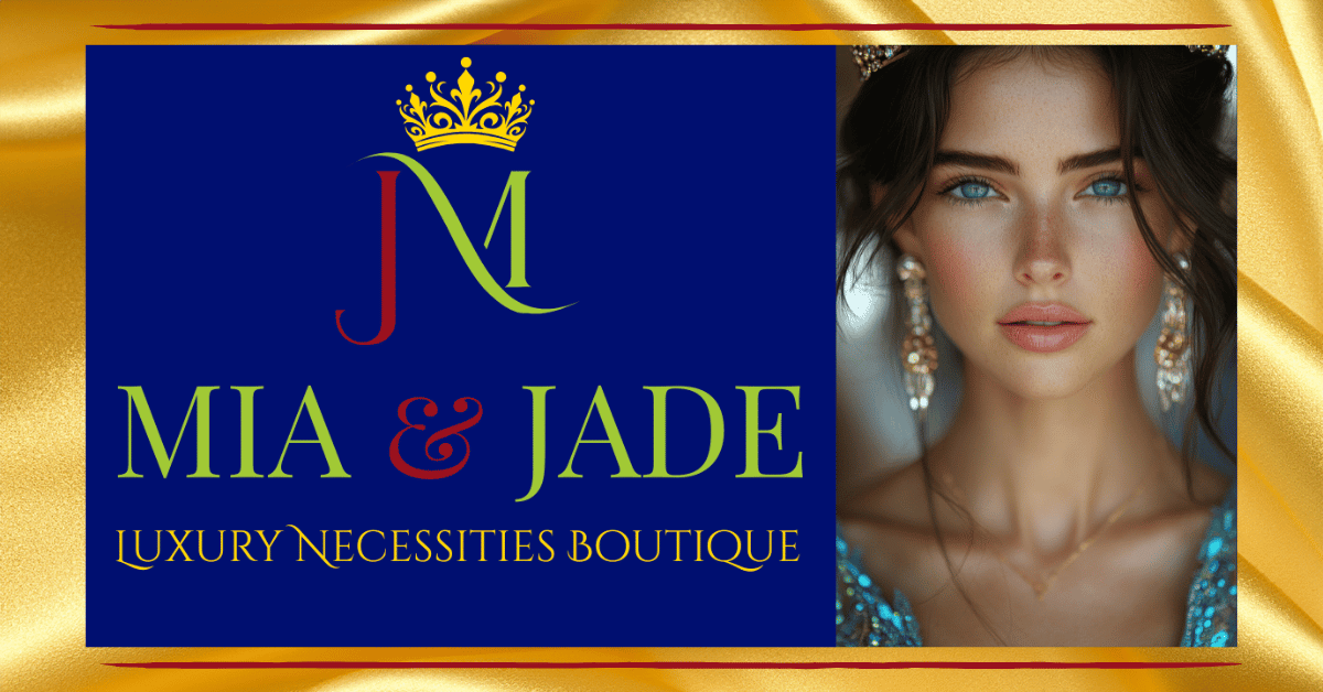 Mia and Jade Logo with Brunette Woman Wearing Jewelry