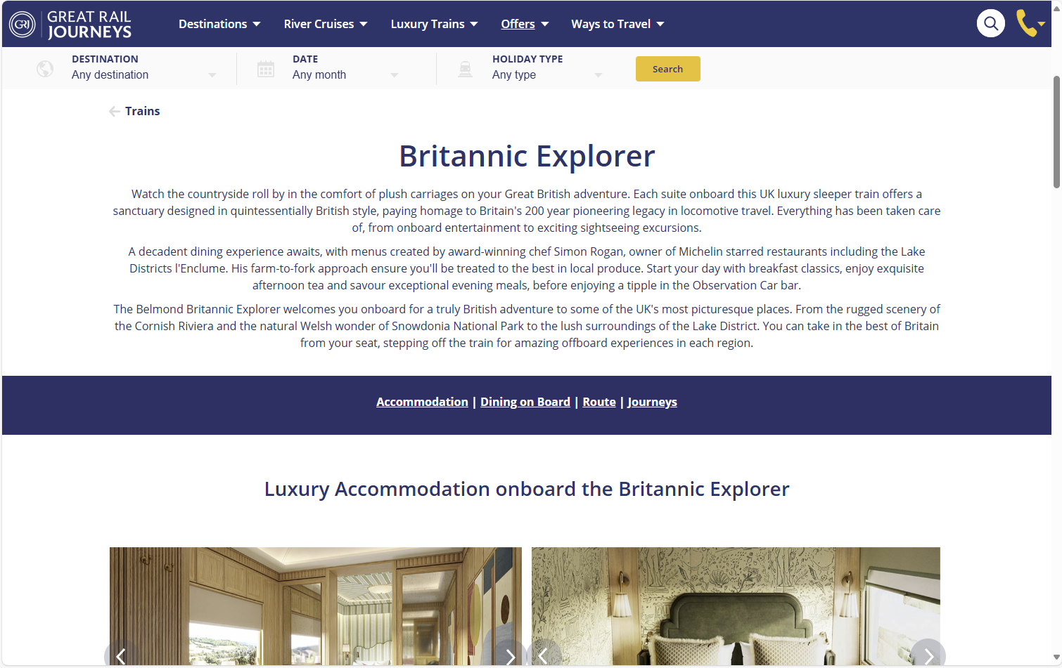 Great Rail Journeys Belmond Brittanic landing page