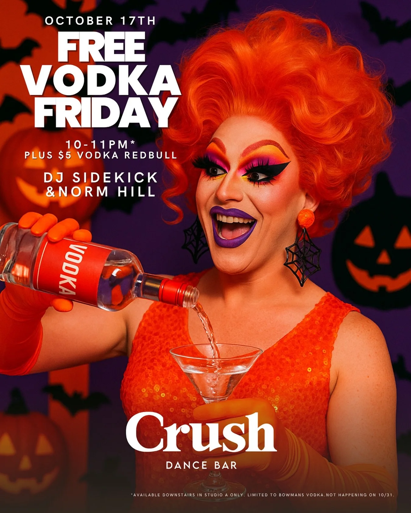 🎃👻 The cauldrons are bubbling this Friday&hellip; and the vodka is FREE. 🧡🍸

Join us for FREE VODKA FRIDAY from 10&ndash;11PM, plus $5 Vodka Redbulls ⚡️

💿 DJs @djsidekick &amp; @normanhillenburg
📍 2007 14th St NW

#CrushDC #FreeVodkaFriday #DC