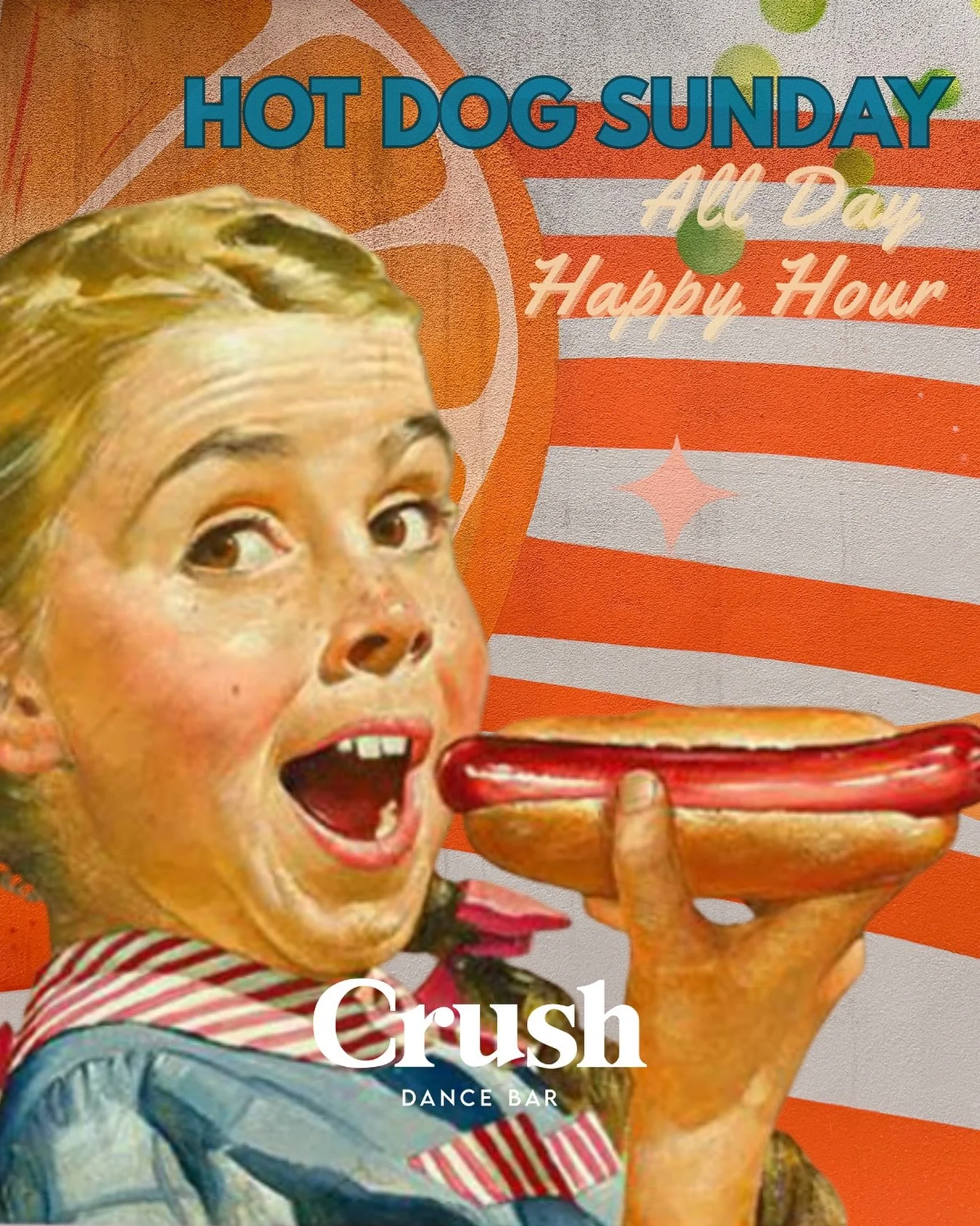 Open wide &mdash; it&rsquo;s Hot Dog Sunday! 🌭✨

All-day Happy Hour with $9 espresso martinis &amp; spritzes&hellip; and @djmattbailer at 4PM! 

#HotDogSunday #CrushDC #HappyHour #EspressoMartini #Spritz #MattBailer #DCNightlife