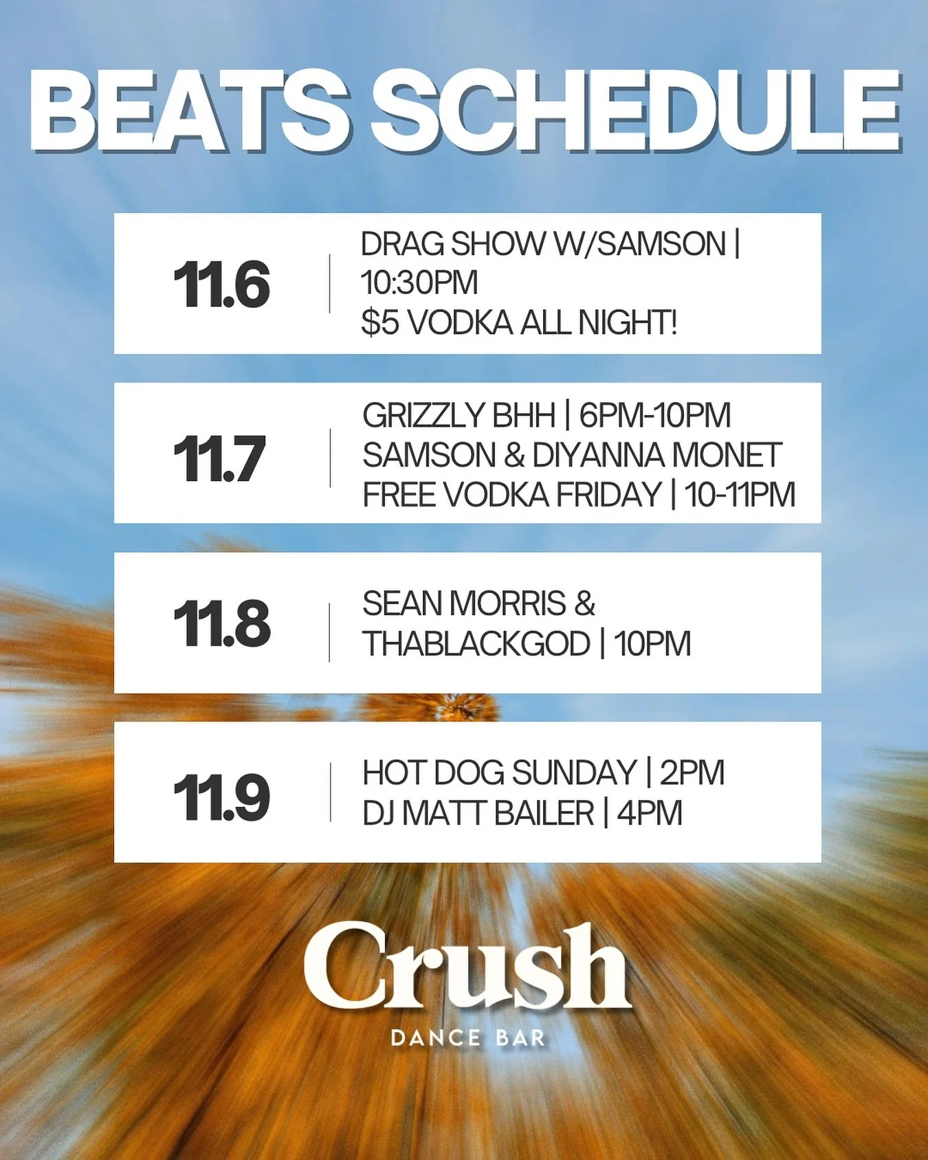🎵 WEEKLY BEATS 🎵

💋 Thrs 11/6: Drag Show w/ @loganstoneofficial and @enby4pay &ndash; $5 Vodka All Night
🐻 Fri 11/7: @grizzly_bhhdc (6-10PM) &amp; @dykedisco (10PM) with @diyannamonet &amp; @enby4pay + Free Vodka Friday (10&ndash;11PM)
🔥 Sat11/8