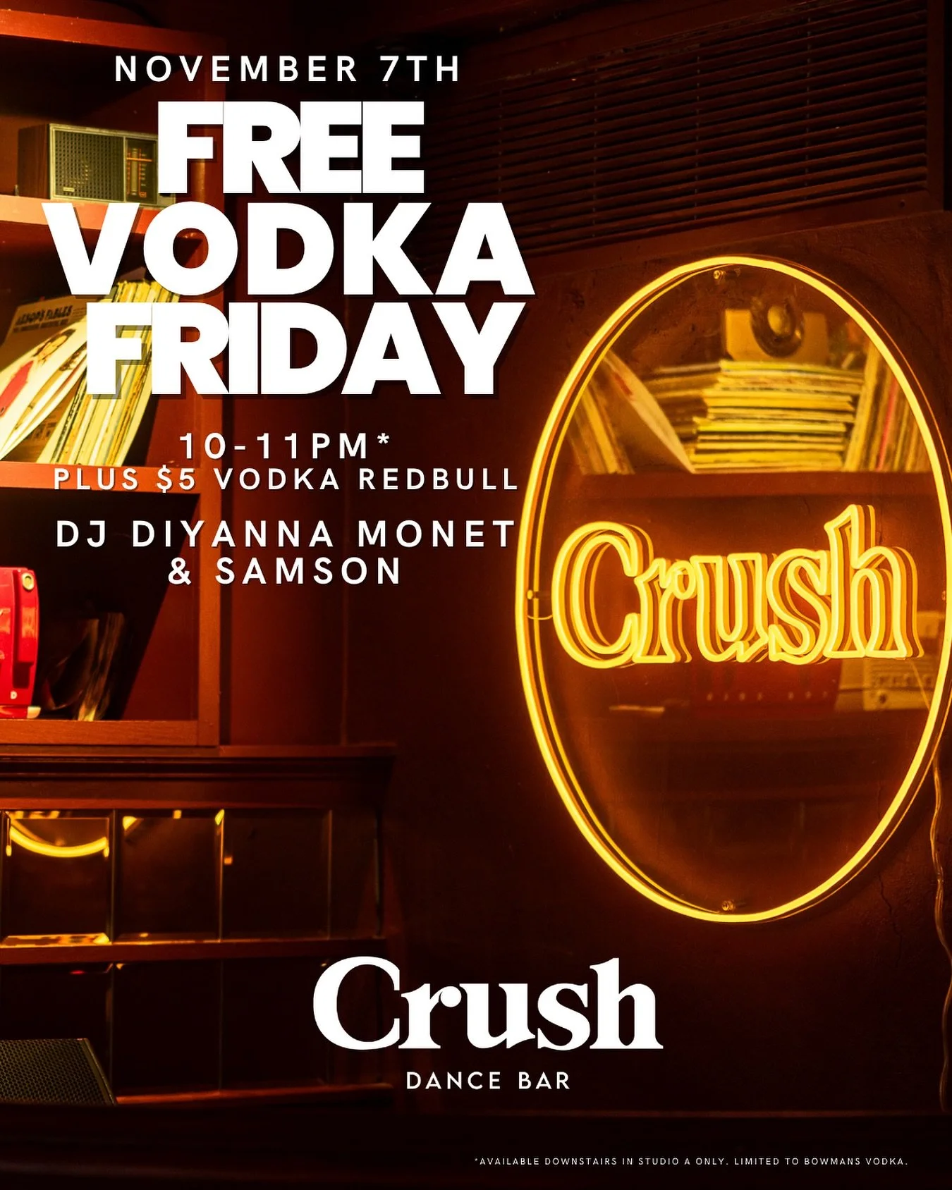 🔥 FRIDAY = FREE VODKA 🔥

We&rsquo;re not kidding &mdash; FREE VODKA from 10&ndash;11PM!
Plus $5 Vodka Redbulls 🍸

🎧 DJ @diyannamonet &amp; @enby4pay 

#FreeVodkaFriday #CrushBarDC #DanceAllNight