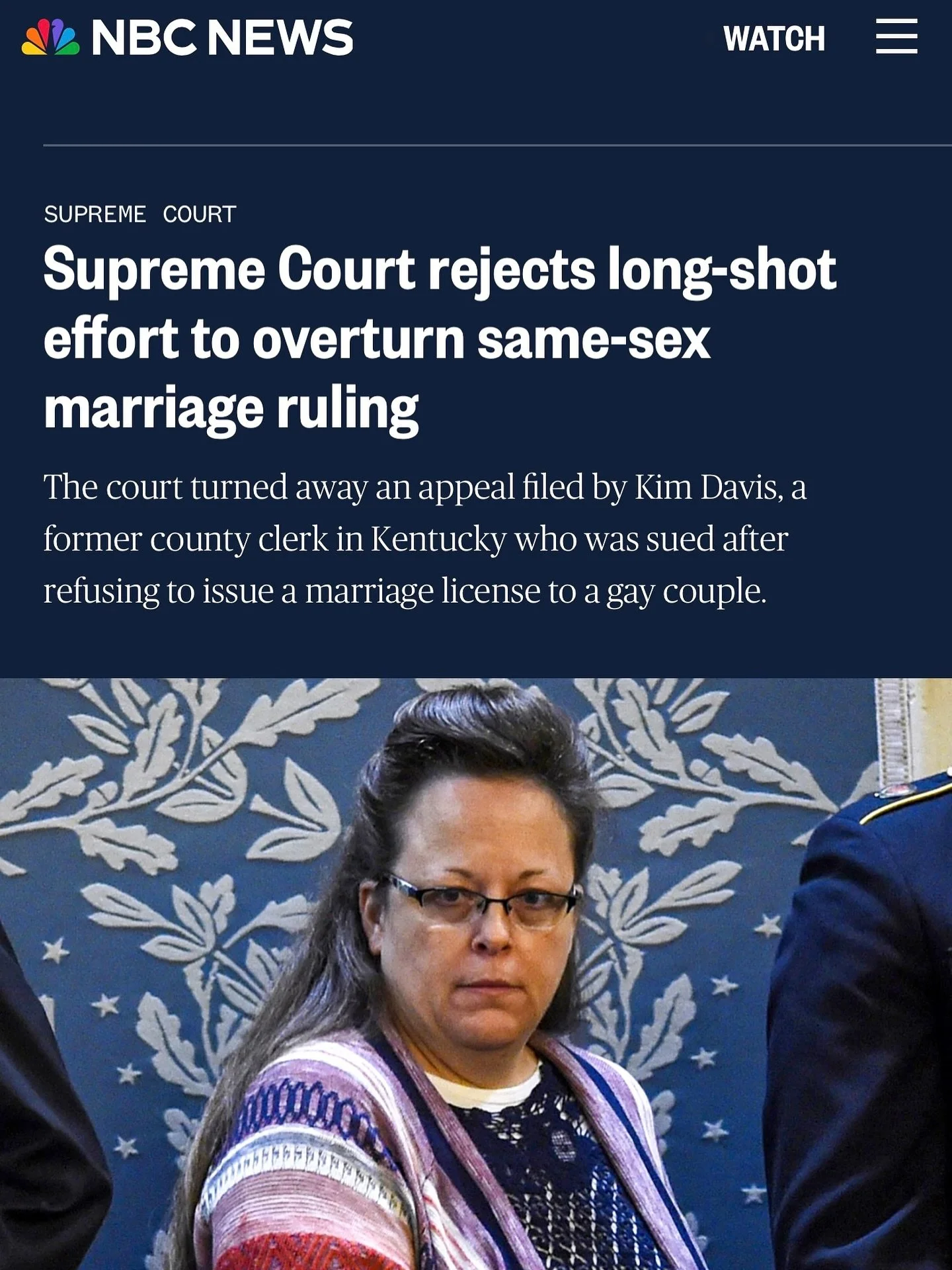 Can they leave us alone? Love is love.
The Supreme Court of the United States declined to hear a petition from Kim Davis &mdash; the former Kentucky county clerk who refused to issue marriage licenses to same-sex couples &mdash; effectively allowing 