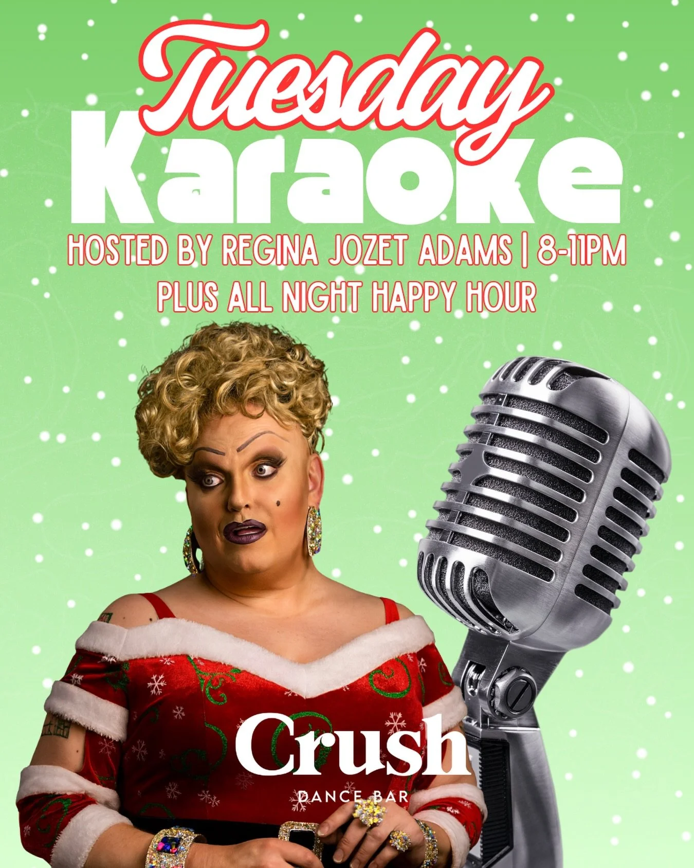 Regina said bring your best (or worst) vocals and your holiday spirit! 🎤🎅

Tuesday Karaoke &bull; 8&ndash;11PM &bull; All Night Happy Hour 💚❤️