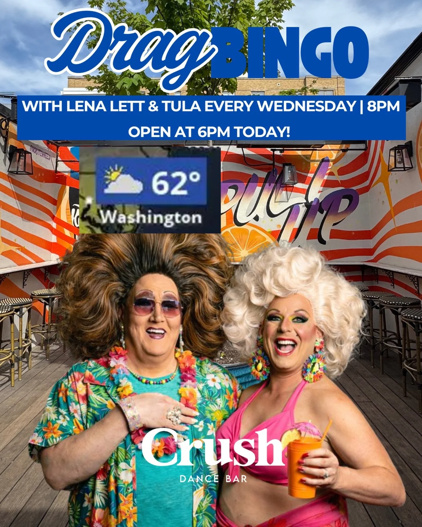 Winter? Never heard of her.
62&deg; + patio cocktails at 6PM ☀️🍹
Drag Bingo with @empresslena &amp; @the_lady_tula at 8PM 🎤🎉

#CrushDC #DragBingo #PatioSeason