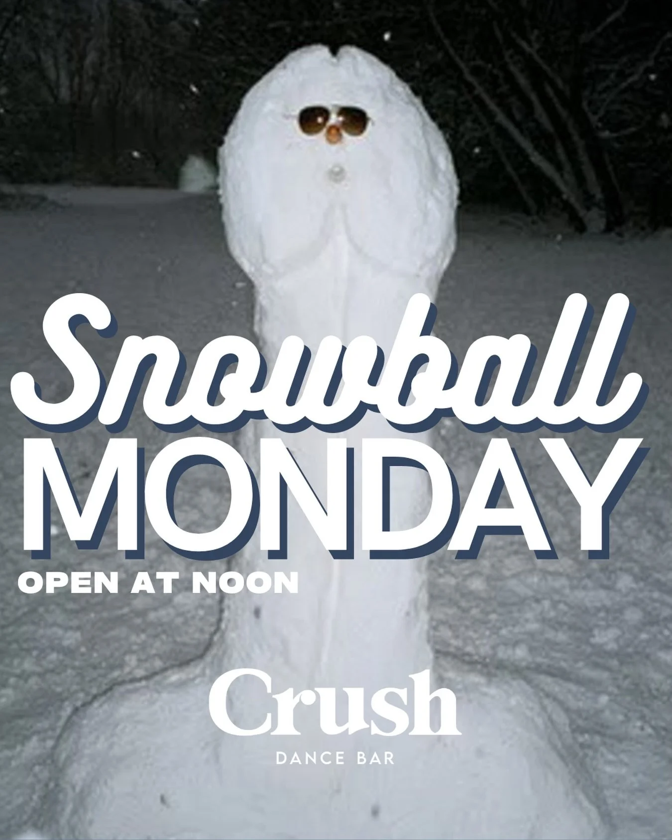 ❄️ Snowball Monday ❄️
The government may be closed, but Studio A is OPEN.
Doors open at NOON &mdash; come warm up with us. 🥂