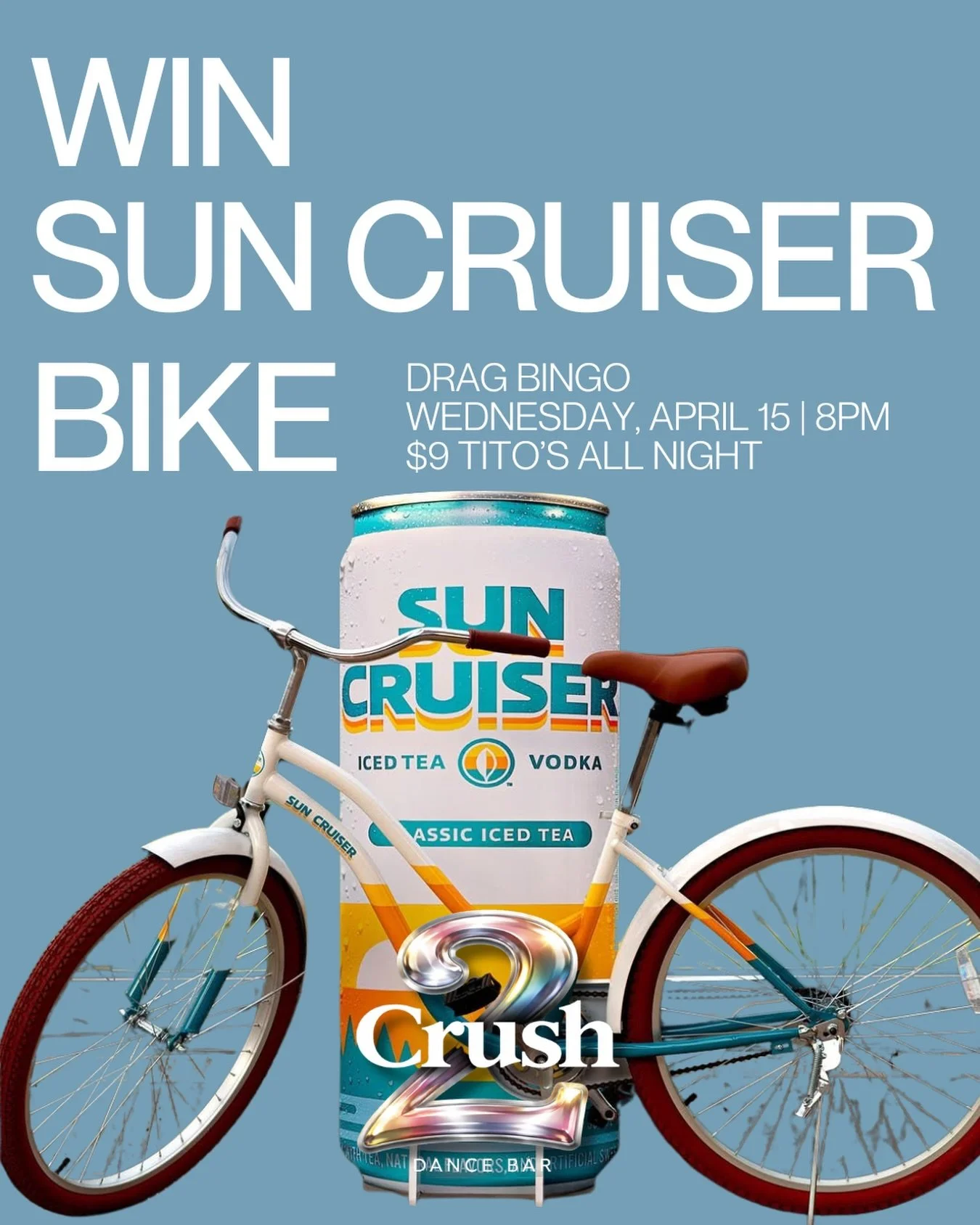 🚲 WIN A SUN CRUISER BIKE
Ride into summer in style ☀️

Drag Bingo with Lena Lett &amp; Tula
📅 Wednesday, April 15
⏰ 8PM

#CrushDC #DragBingo #DCEvents #WinBig #UStreet